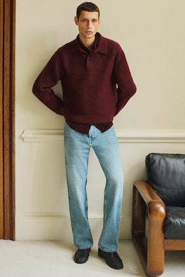 BRUSHED-WOOL POLO SHIRT — DARK-RED MÉLANGE 7