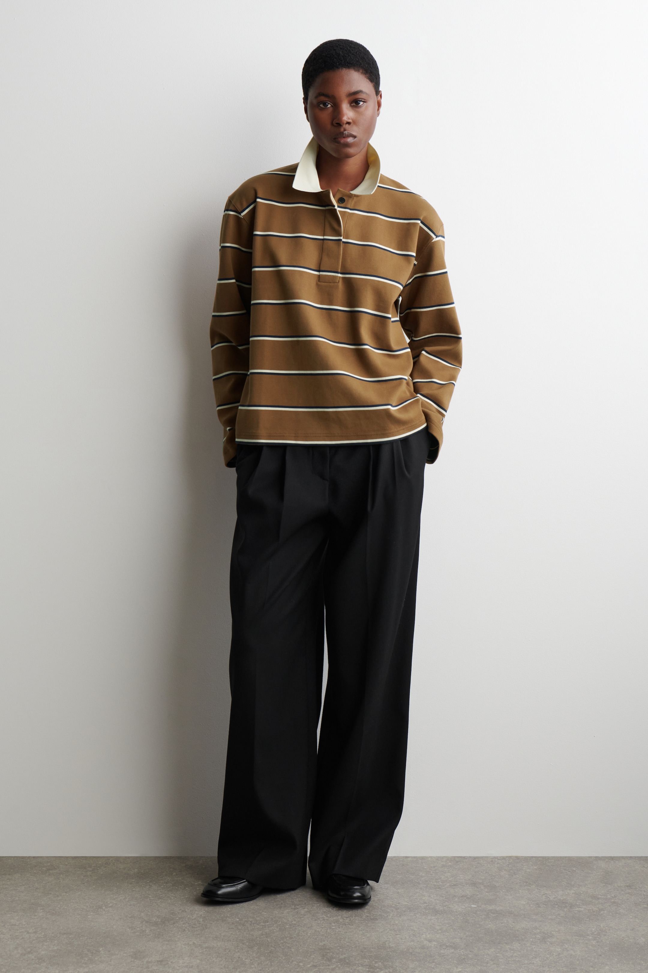 View larger image: STRIPED LONG-SLEEVED POLO SHIRT - BROWN / STRIPED - Ladies | H&M GB 2
