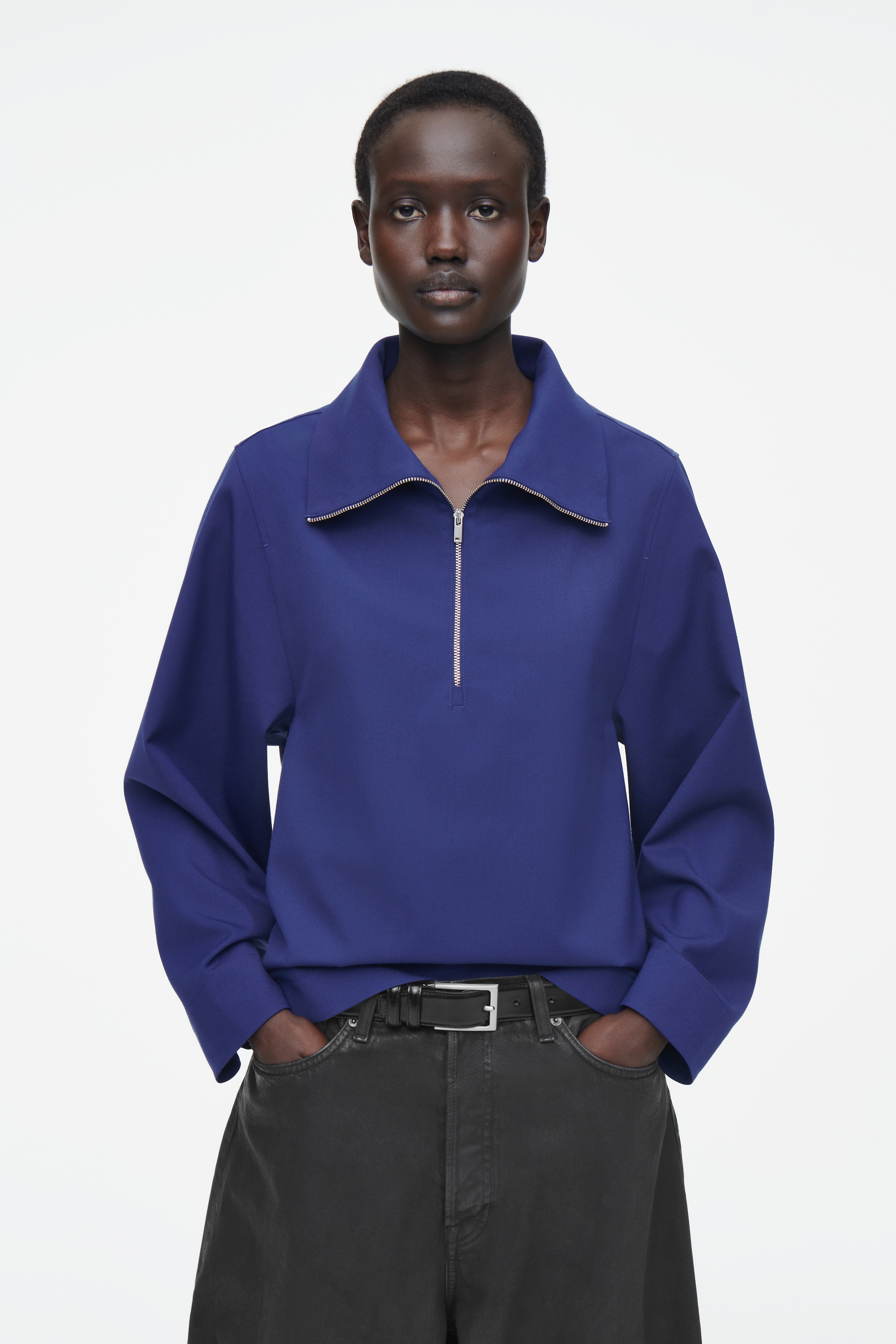 Agrandir l'image: BLOUSE DEMI-ZIPPÉE EN LAINE MÉLANGÉE - BLEU - FEMME | H&M FR 1