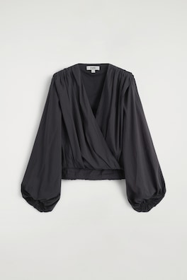 GATHERED WRAP-OVER BLOUSE — CHARCOAL 7