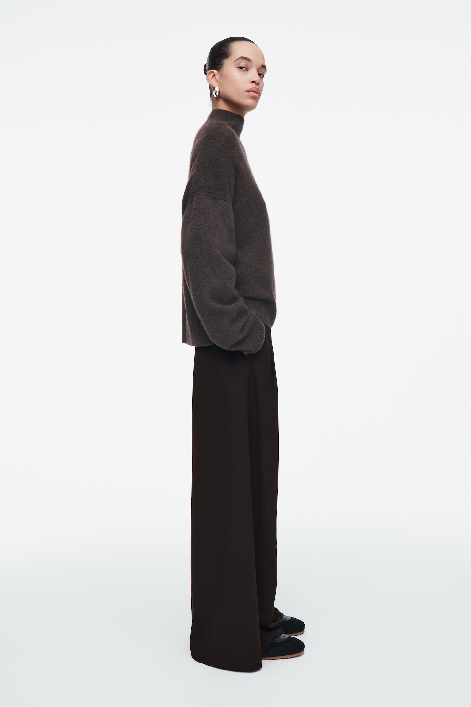 RELAXED WOOL-BLEND WIDE-LEG TROUSERS - DARK BROWN/BLACK/BURGUNDY/DARK GREEN - 7