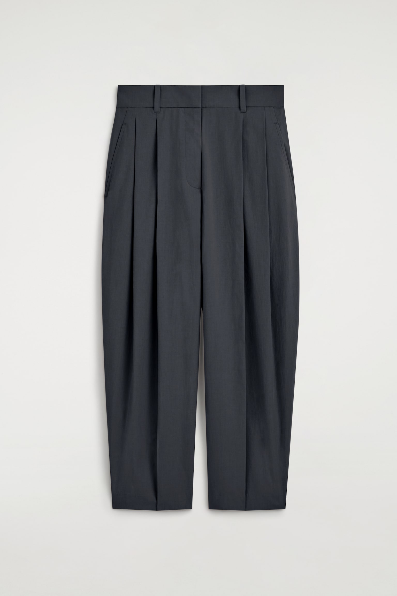 PANTALONI CROIȚI DIN BUMBAC, CU PICIOARE TIP BUTOI - BLEUMARIN/BEJ - 1