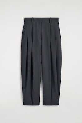 TAILORED COTTON BARREL-LEG PANTS — CHARCOAL 6