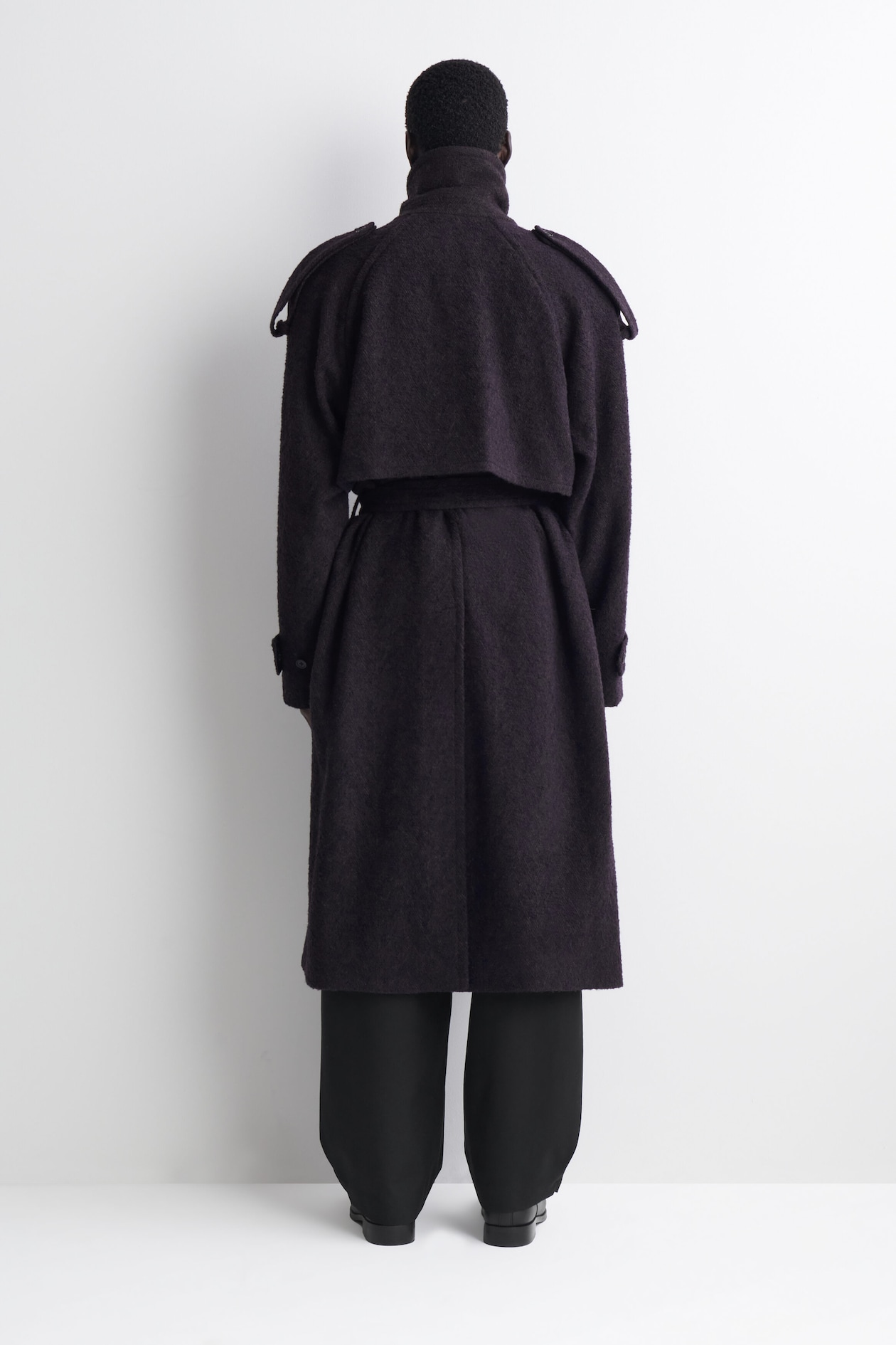 DOUBLE-FACED WOOL-BLEND HERRINGBONE COAT — DARK BROWN