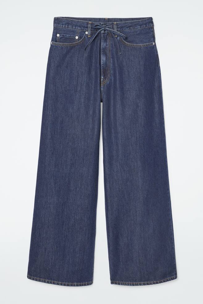WIDE-LEG DRAWSTRING DENIM TROUSERS - BLUE - 1
