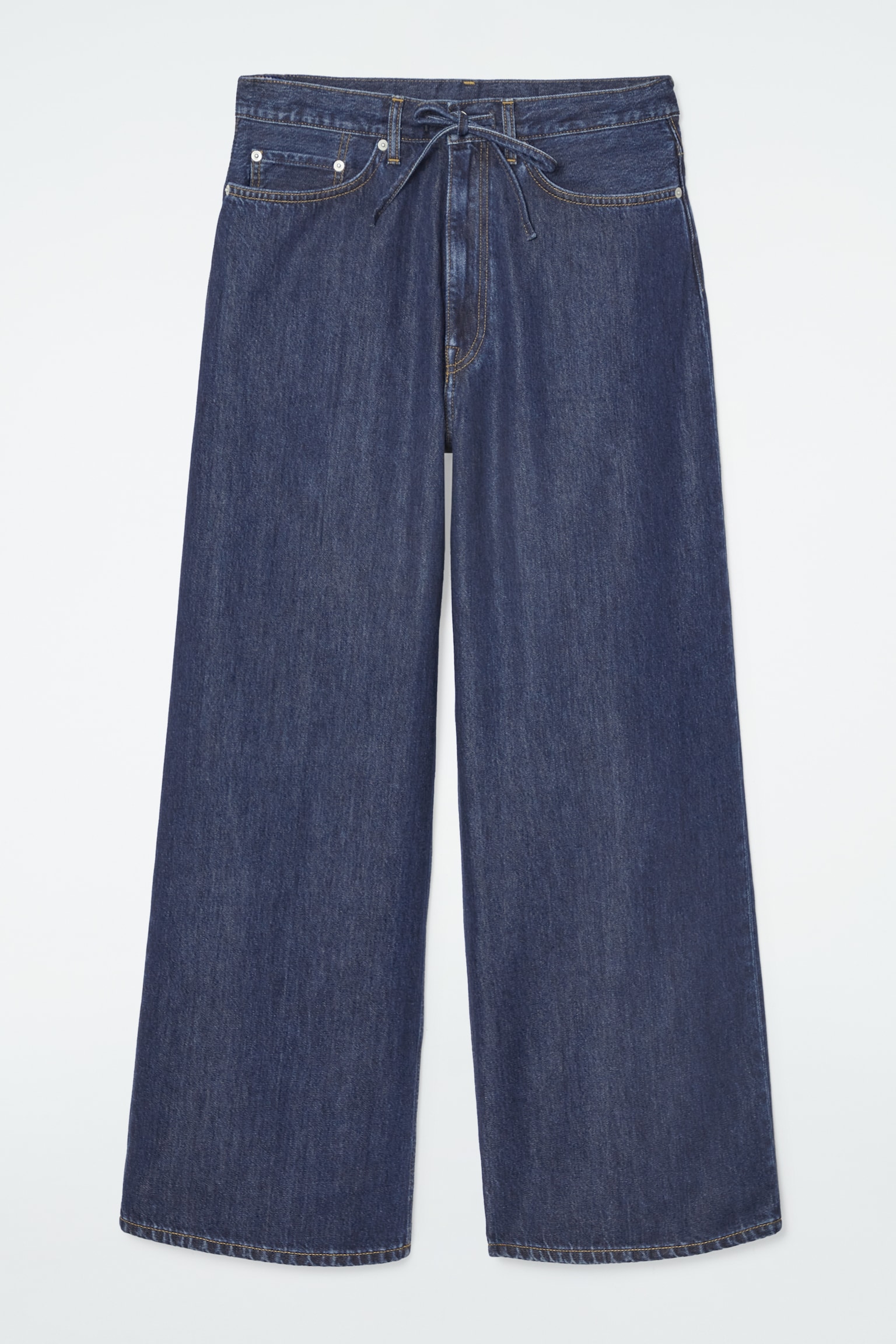 WIDE-LEG DRAWSTRING DENIM TROUSERS - BLUE - 1