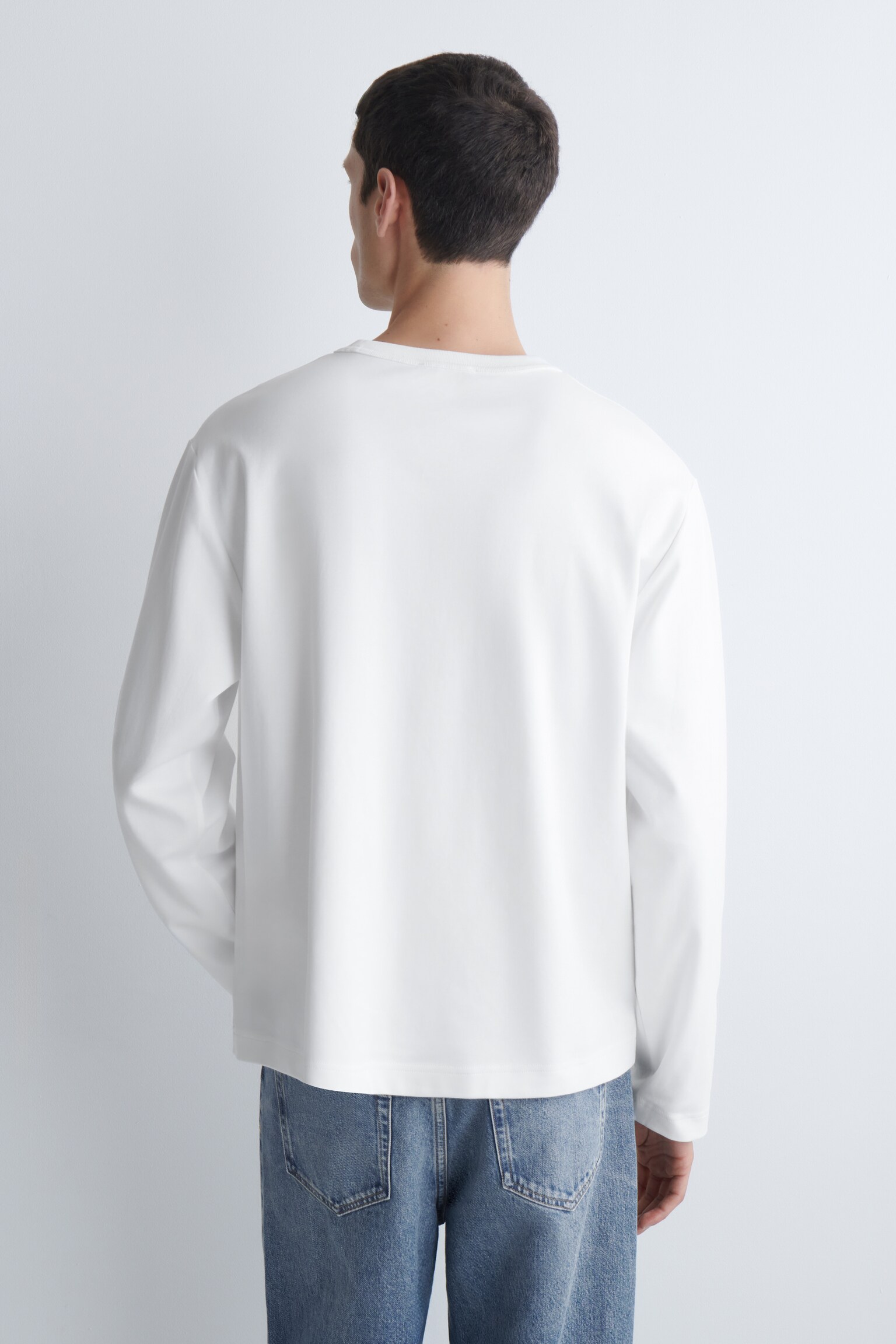 RELAXED JERSEY INTERLOCK LONG-SLEEVED T-SHIRT - WHITE/BLACK/BROWN / ECRU / STRIPED - 6
