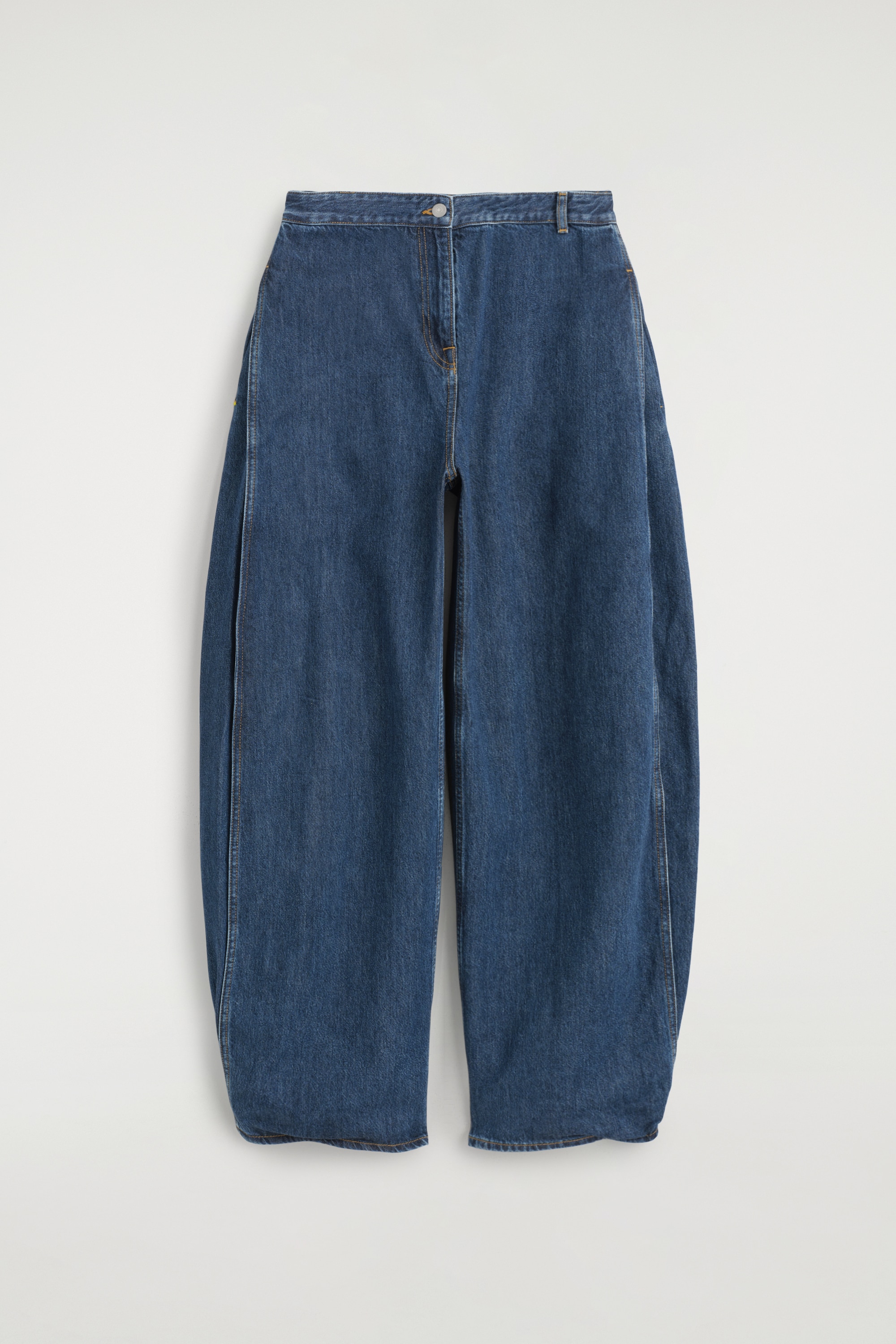 PANTALON BARREL EN DENIM À PANNEAU PLISSÉ - BLEU