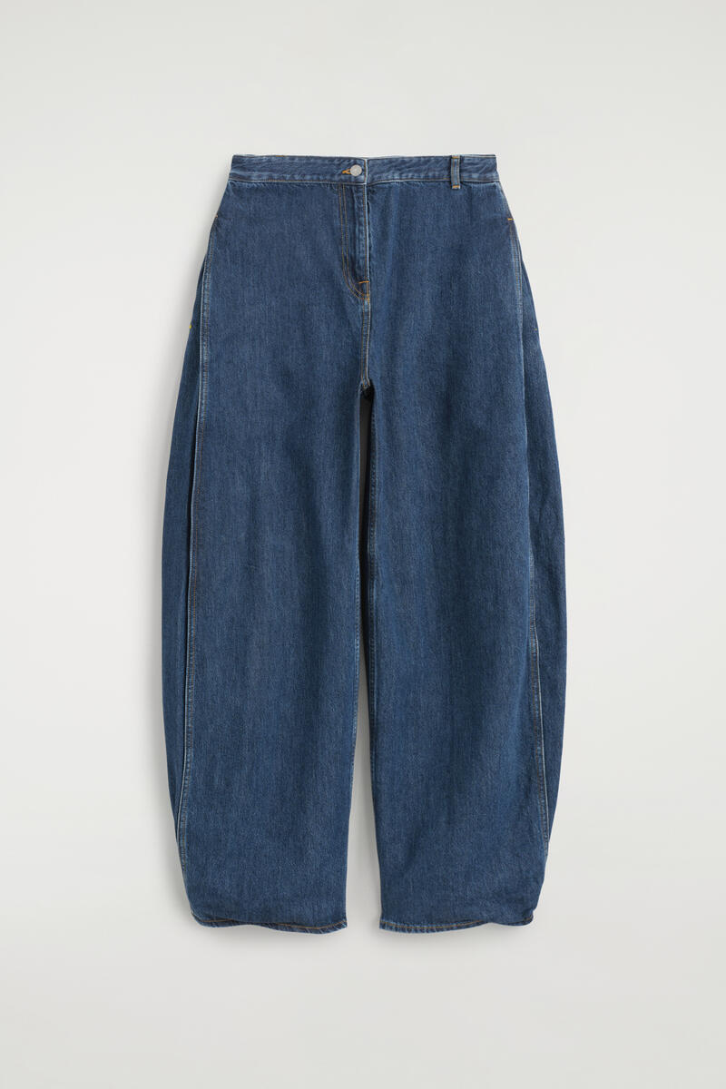 Pleated-Panel Denim Barrel-Leg Pants