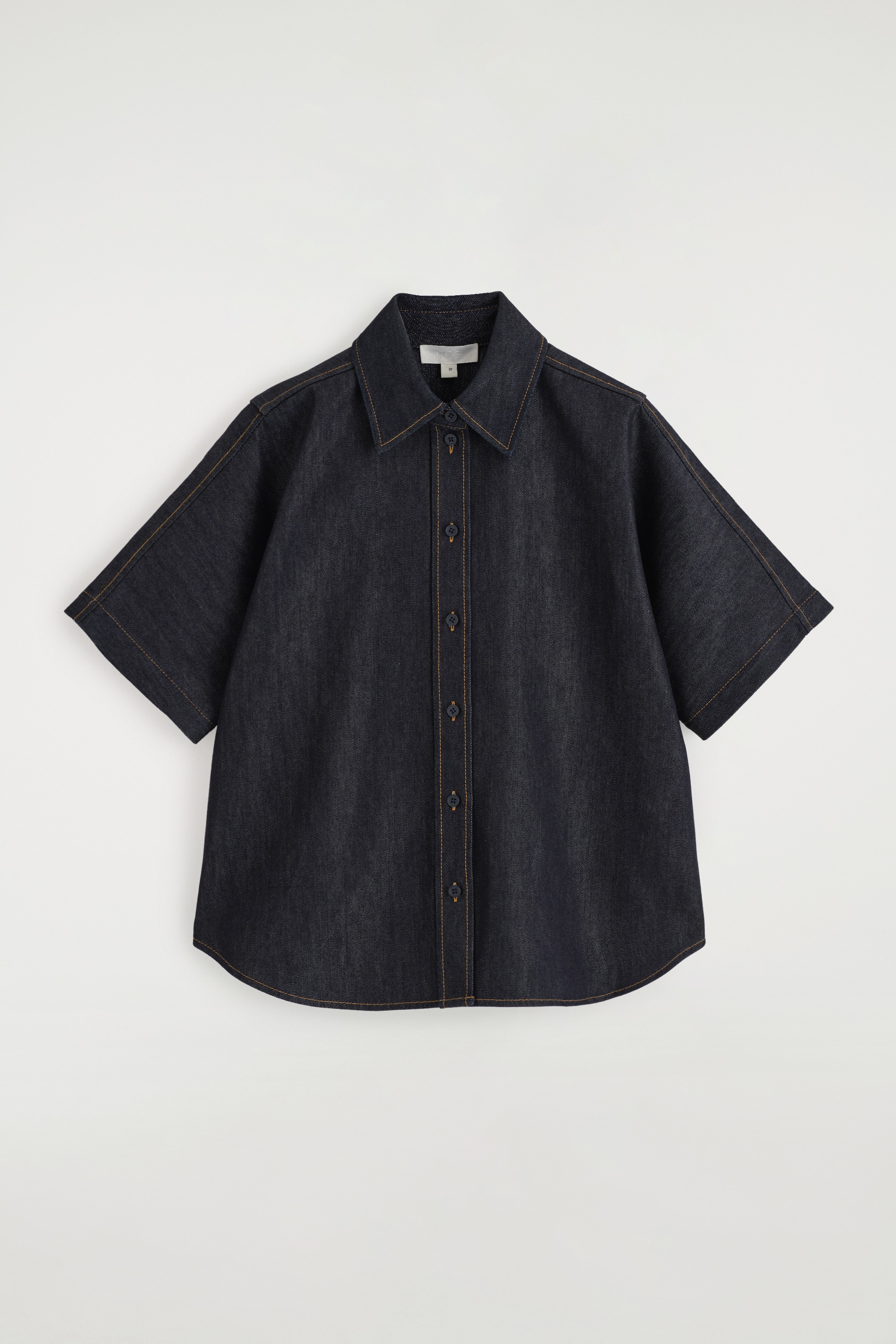 BOXY SHORT-SLEEVED DENIM SHIRT - INDIGO