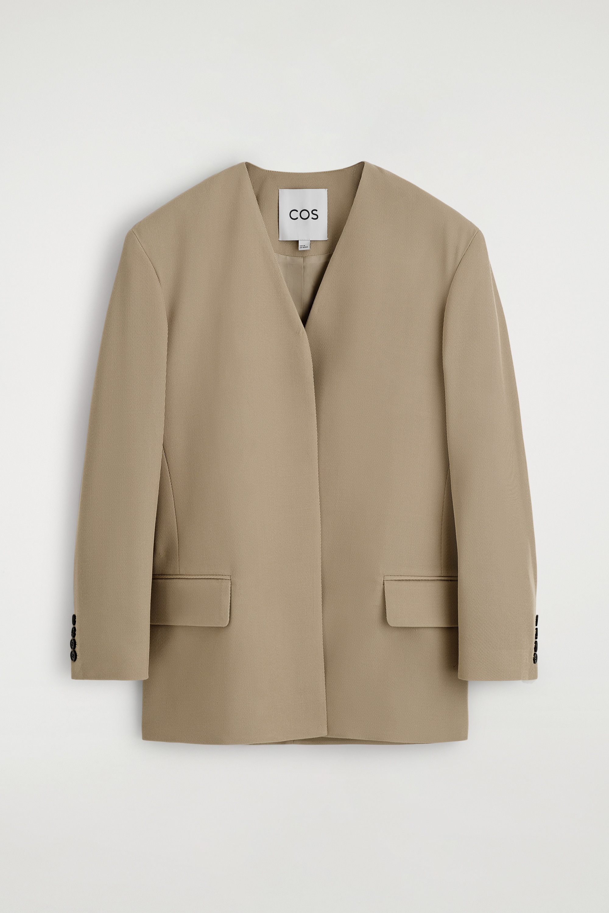 BLAZER SANS COL EN SERGÉ DE LAINE - BEIGE