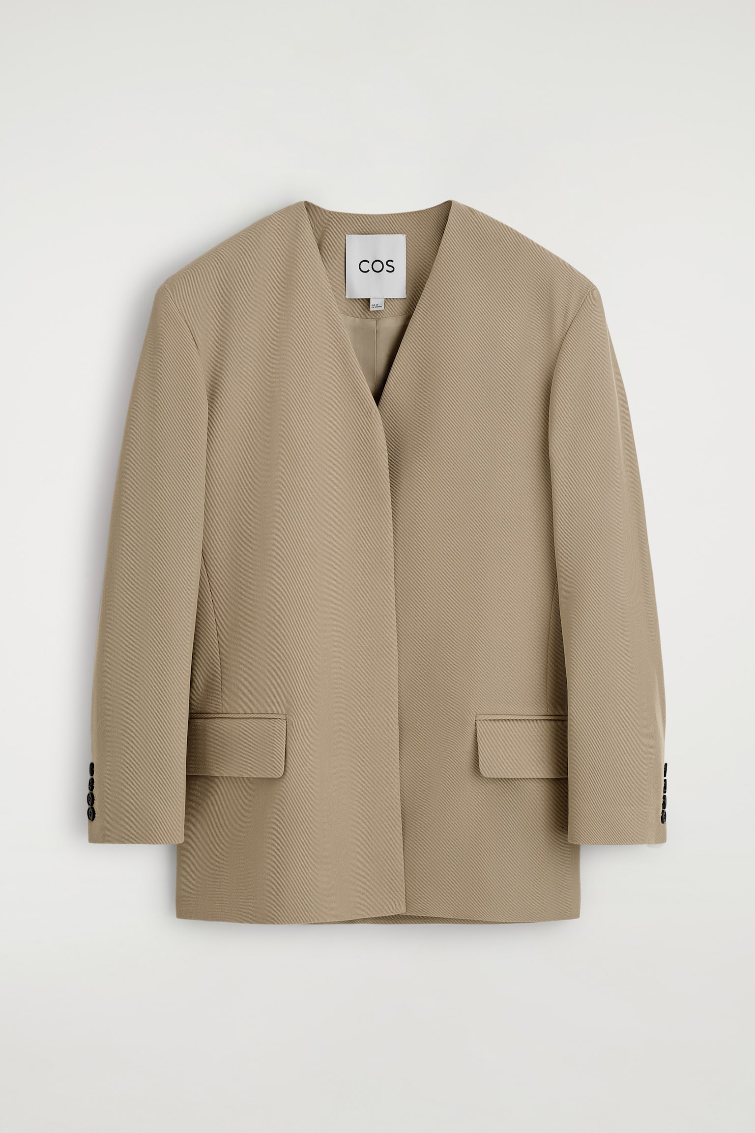 BLAZER IN TWILL DI LANA SENZA COLLETTO - BEIGE - 2