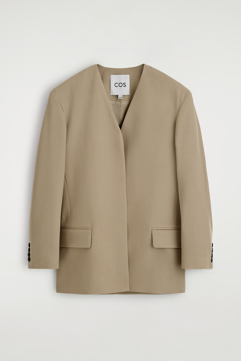 Collarless Wool-Twill Blazer