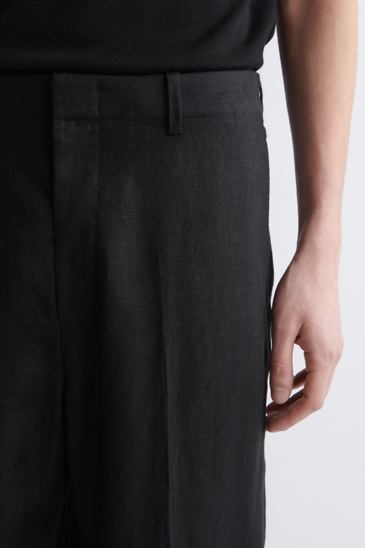 ПАНТАЛОН С ПРАВ КРАЧОЛ, ОТПУСНАТА КРОЙКА, ОТ ЛЕН - ЧЕРНО МЕЛАНЖ/СИВ МЕЛАНЖ/КАКИ - 5