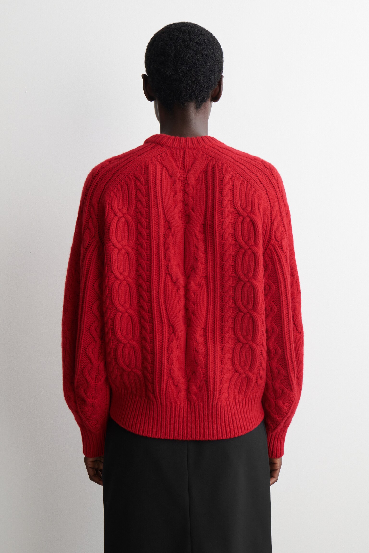 CABLE-KNIT WOOL-CASHMERE JUMPER - RED/CREAM - 5