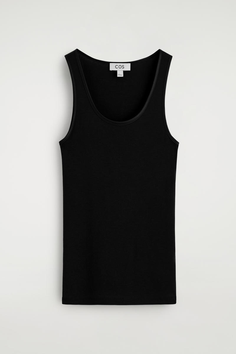 Cos Satin-trimmed Cotton-jersey Tank Top In Black