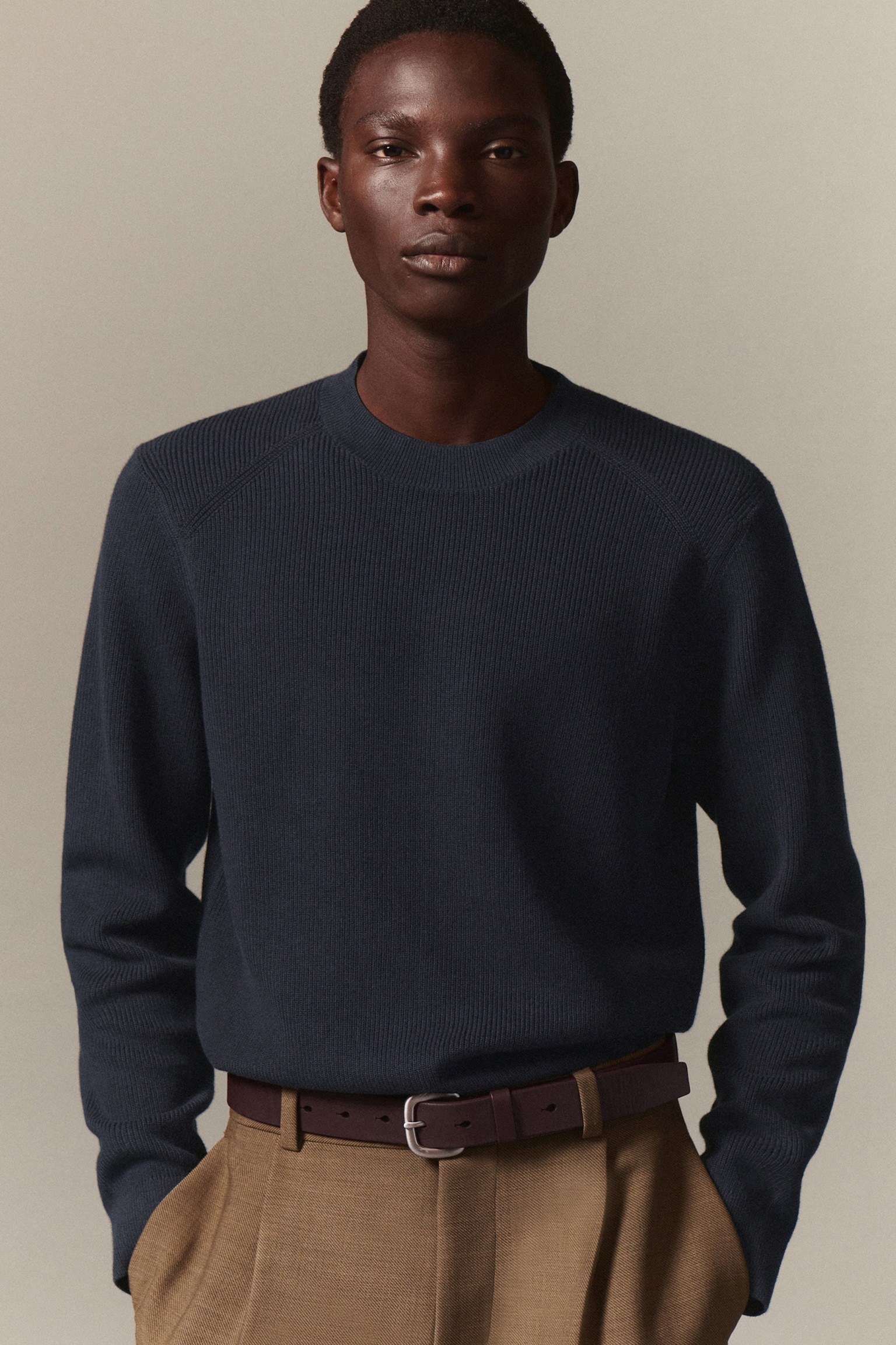 REGULAR RIBBED-KNIT COTTON JUMPER - NAVY/BRIGHT GREEN