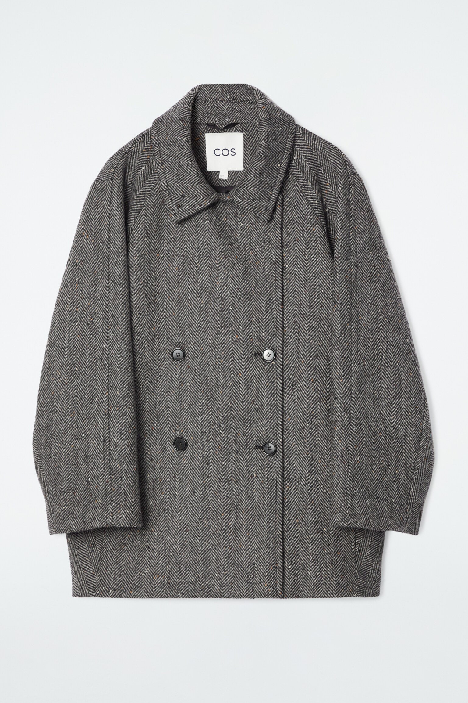 DOPPELREIHIGE OVERSIZED-CABANJACKE AUS WOLLE - GRAU/SCHWARZ - 1