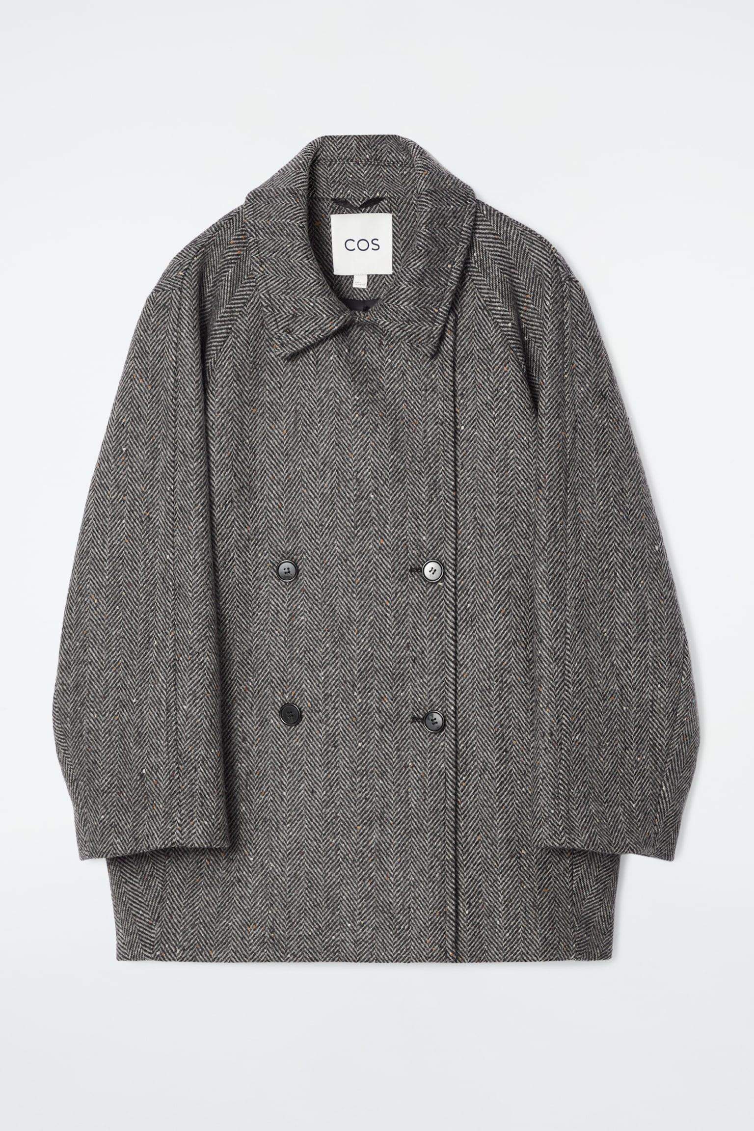 OVERSIZED DOUBLE-BREASTED WOOL PEA COAT - GREY/BLACK