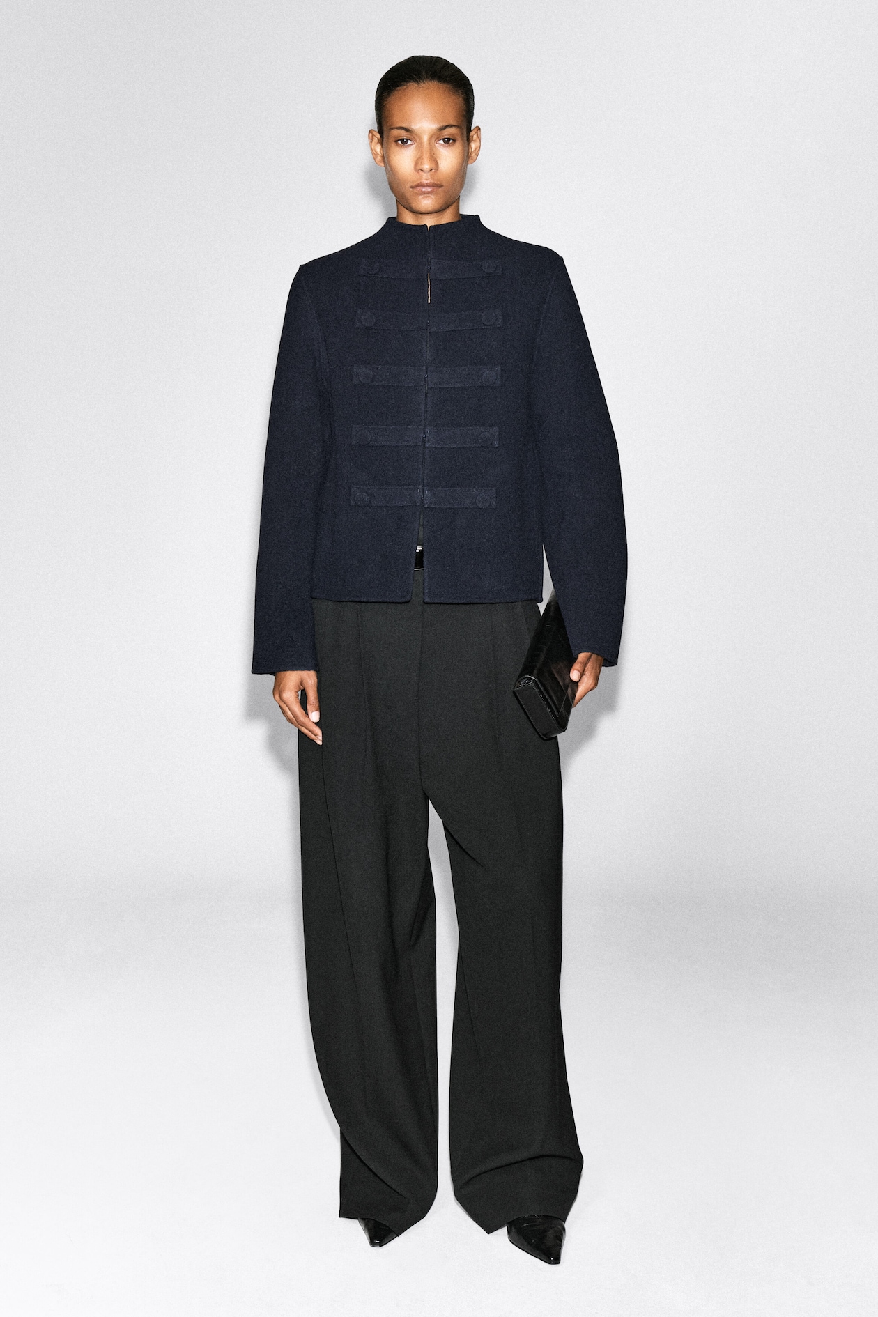 DOUBLE-FACED WOOL UNIFORM JACKET — NAVY