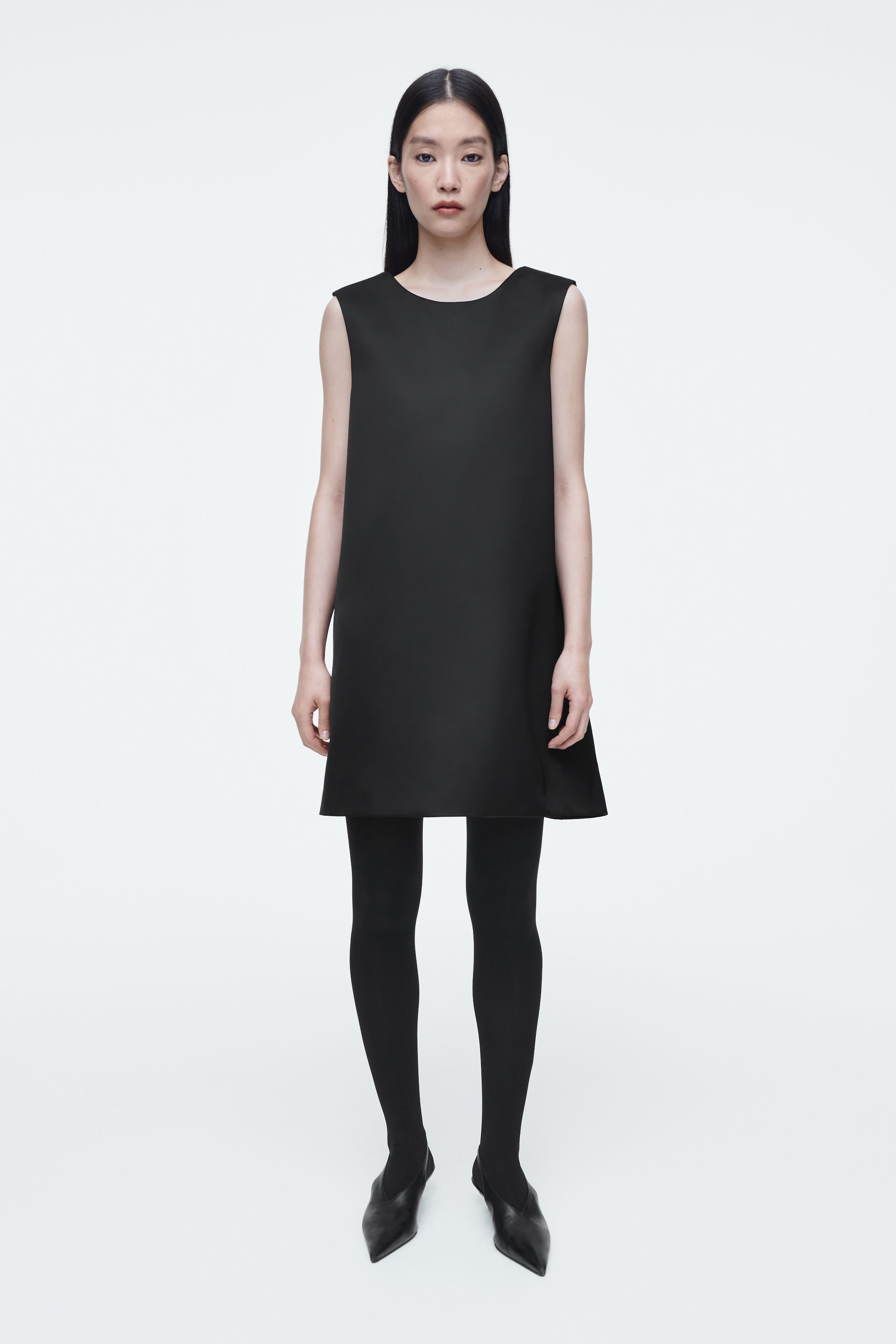 SATIN RACER-NECK MINI DRESS