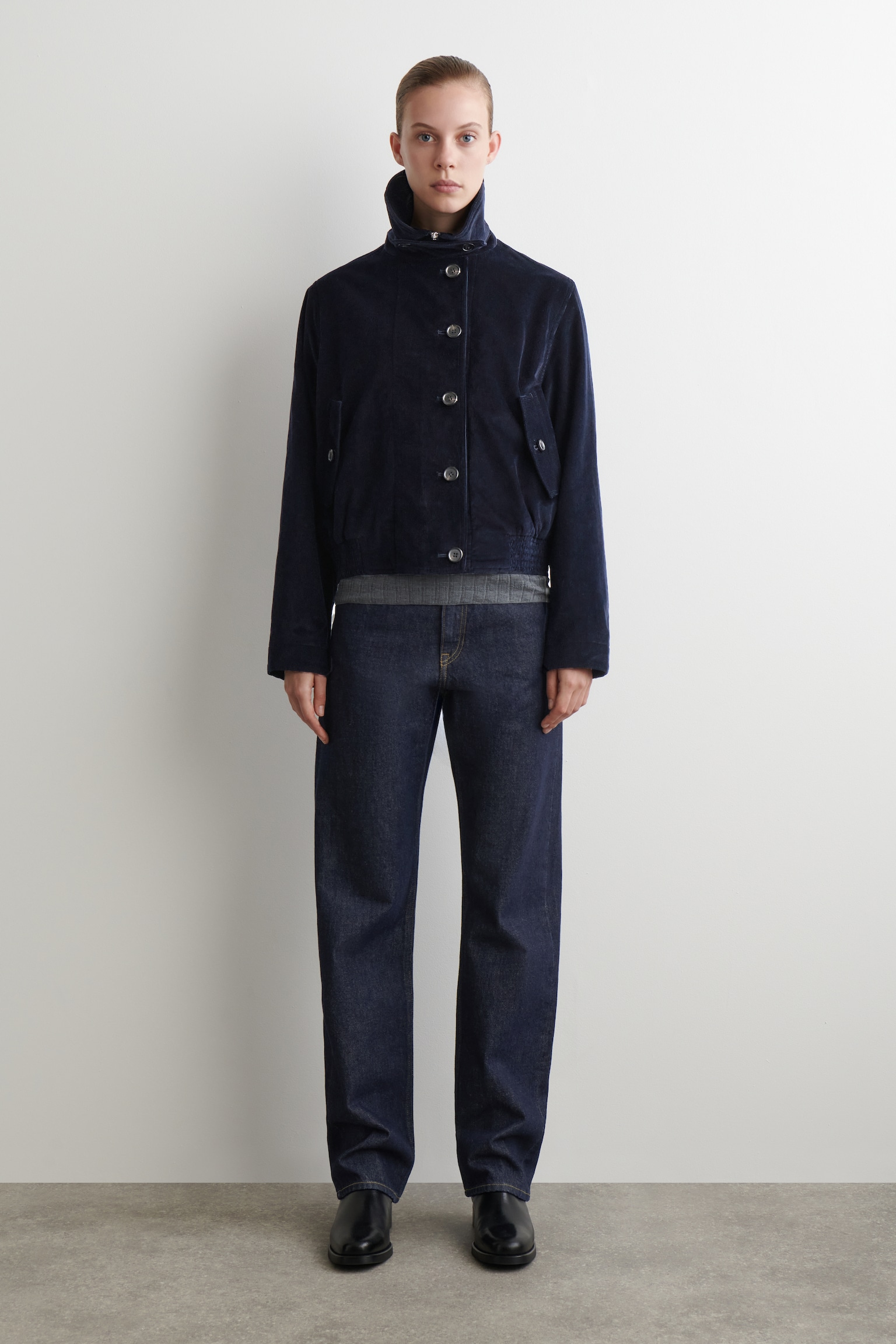 CORDUROY FUNNEL-NECK JACKET - NAVY - 3
