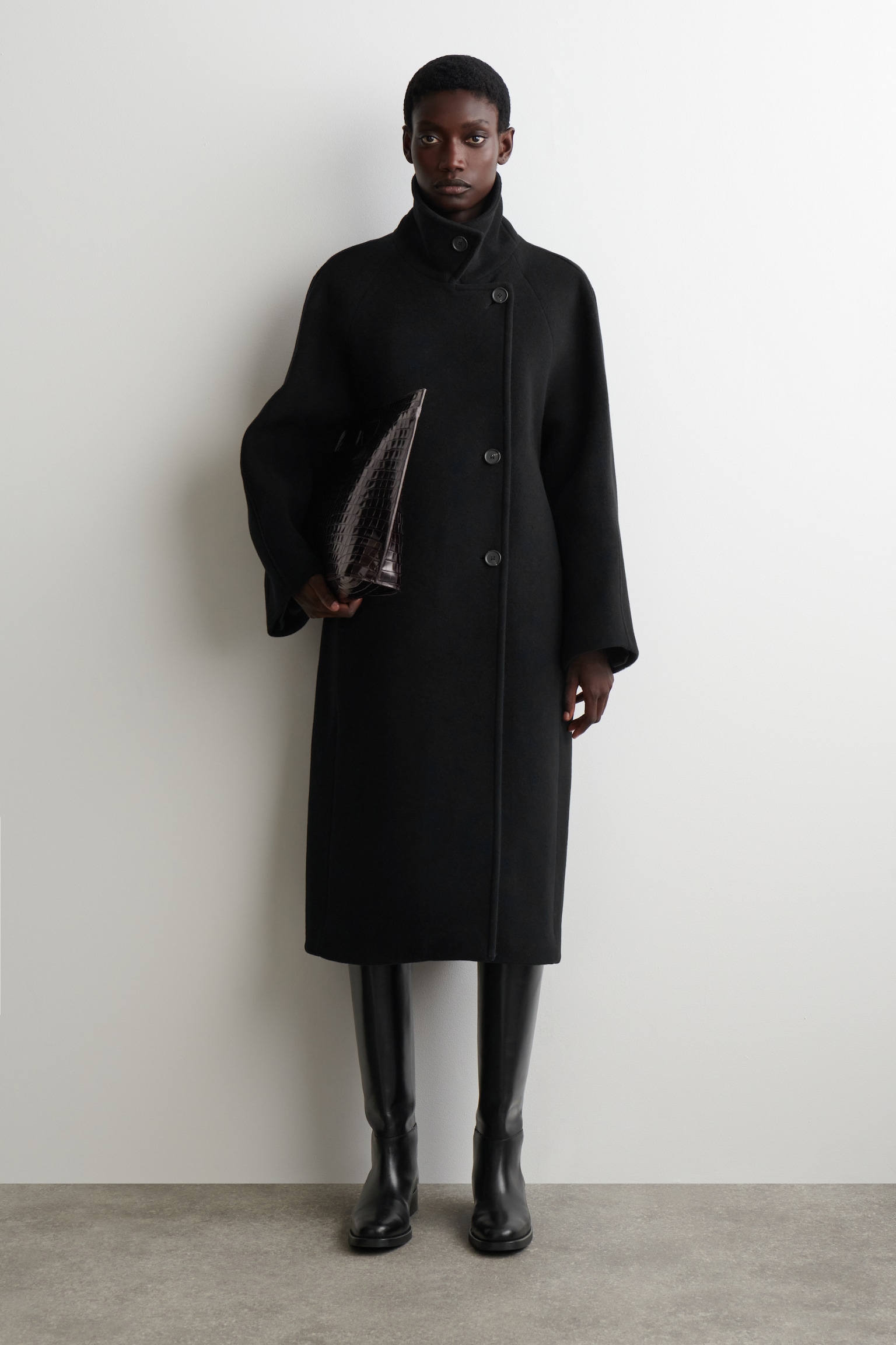 OVERSIZED DOUBLE-BREASTED WOOL COAT - NEGRO/VERDE OSCURO - 1