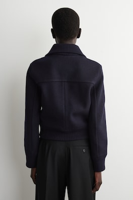 RIBBED-COLLAR BOILED MERINO WOOL JACKET — NAVY 5