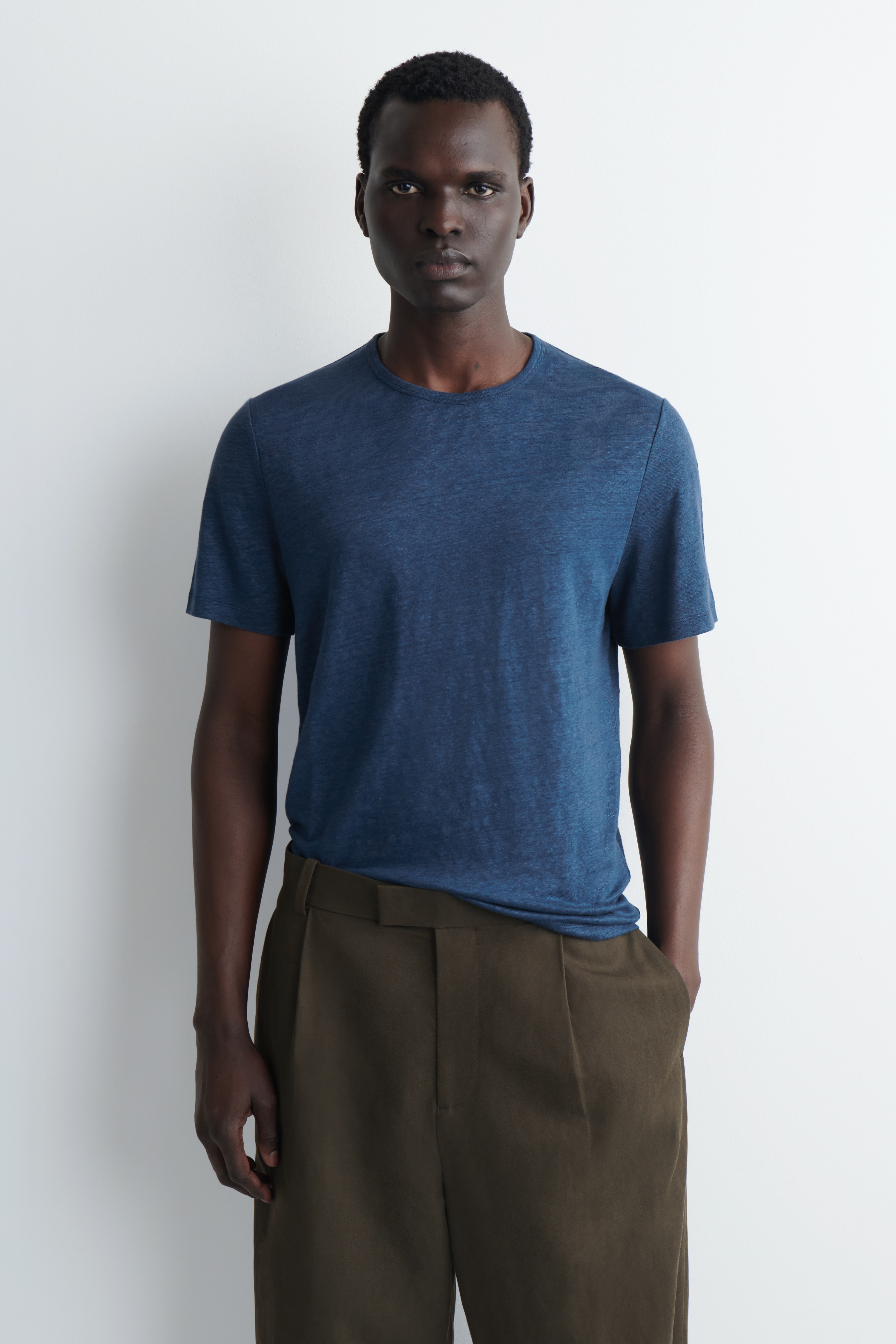 T-SHIRT I LINNEJERSEY - MARINBLÅ/SVART/RANDIG/SVART