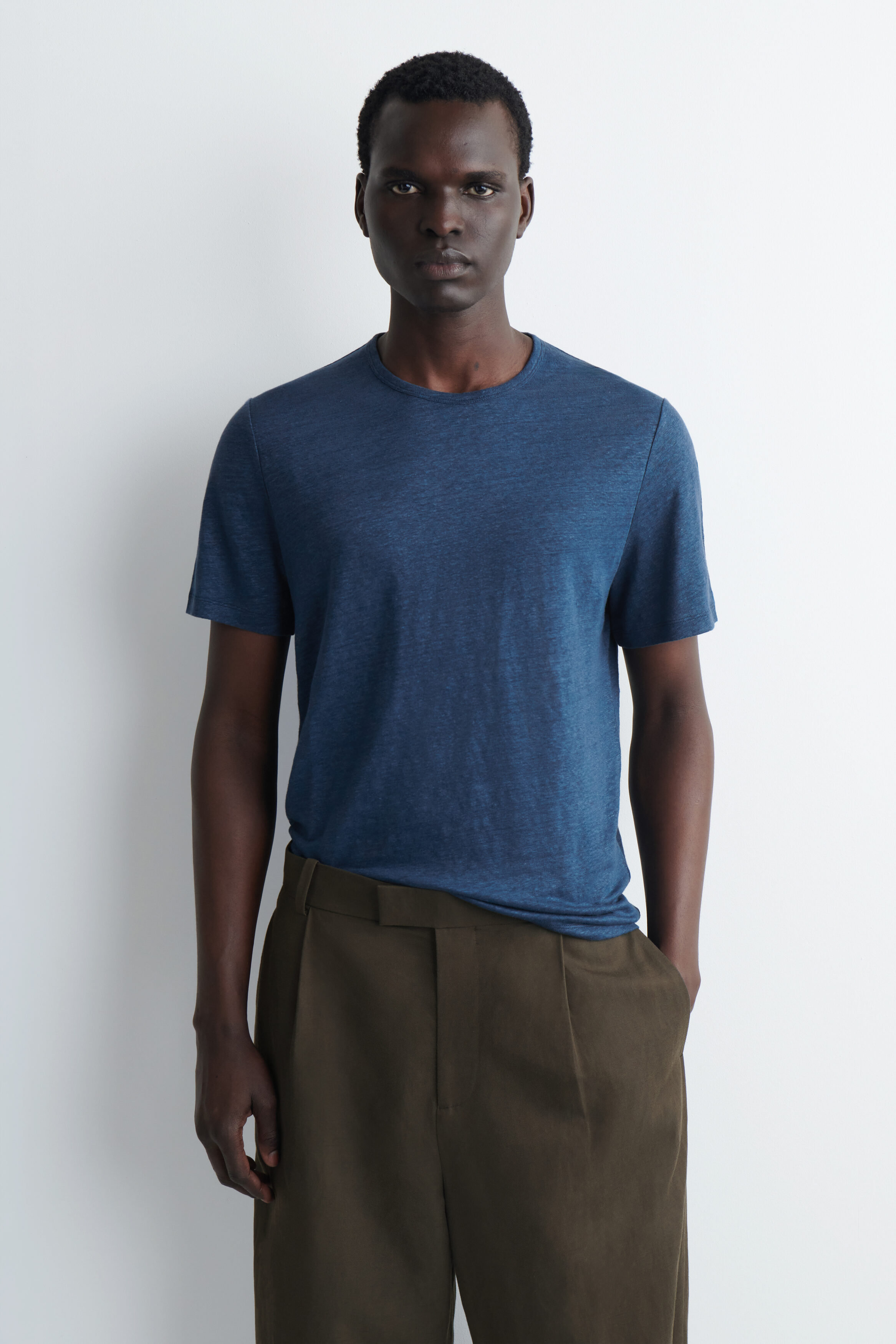 LINEN-JERSEY T-SHIRT - NAVY | COS US