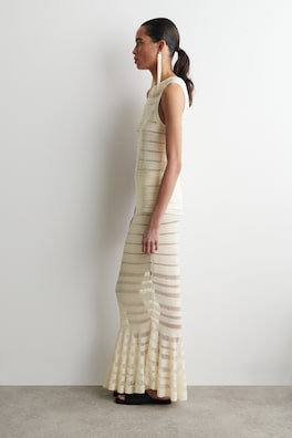 LADDER-STITCH KNITTED MIDI SKIRT — CREAM 3