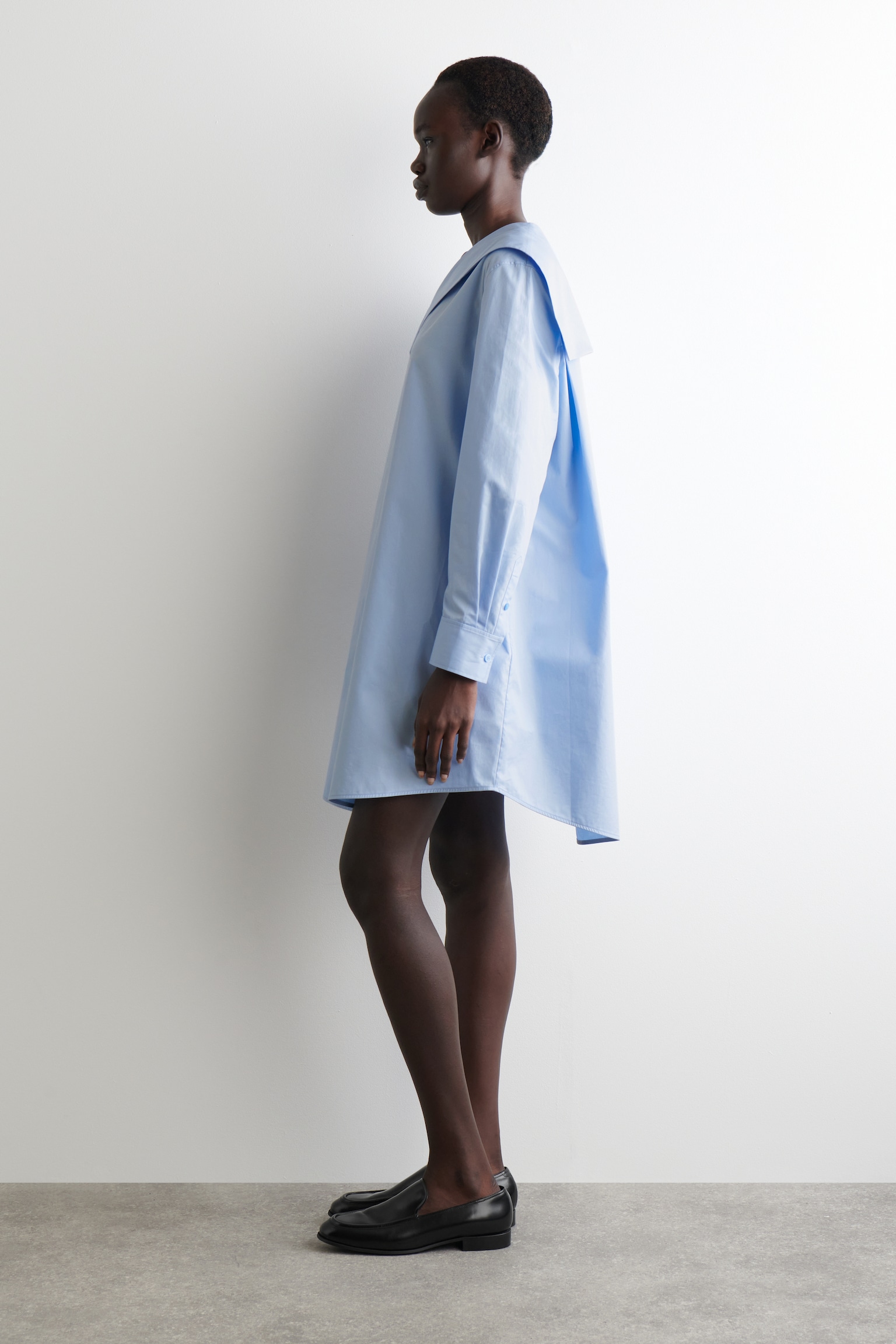 VESTIDO DE ALGODÓN CON CUELLO MARINERO - AZUL CLARO/WASHED BLACK - 5