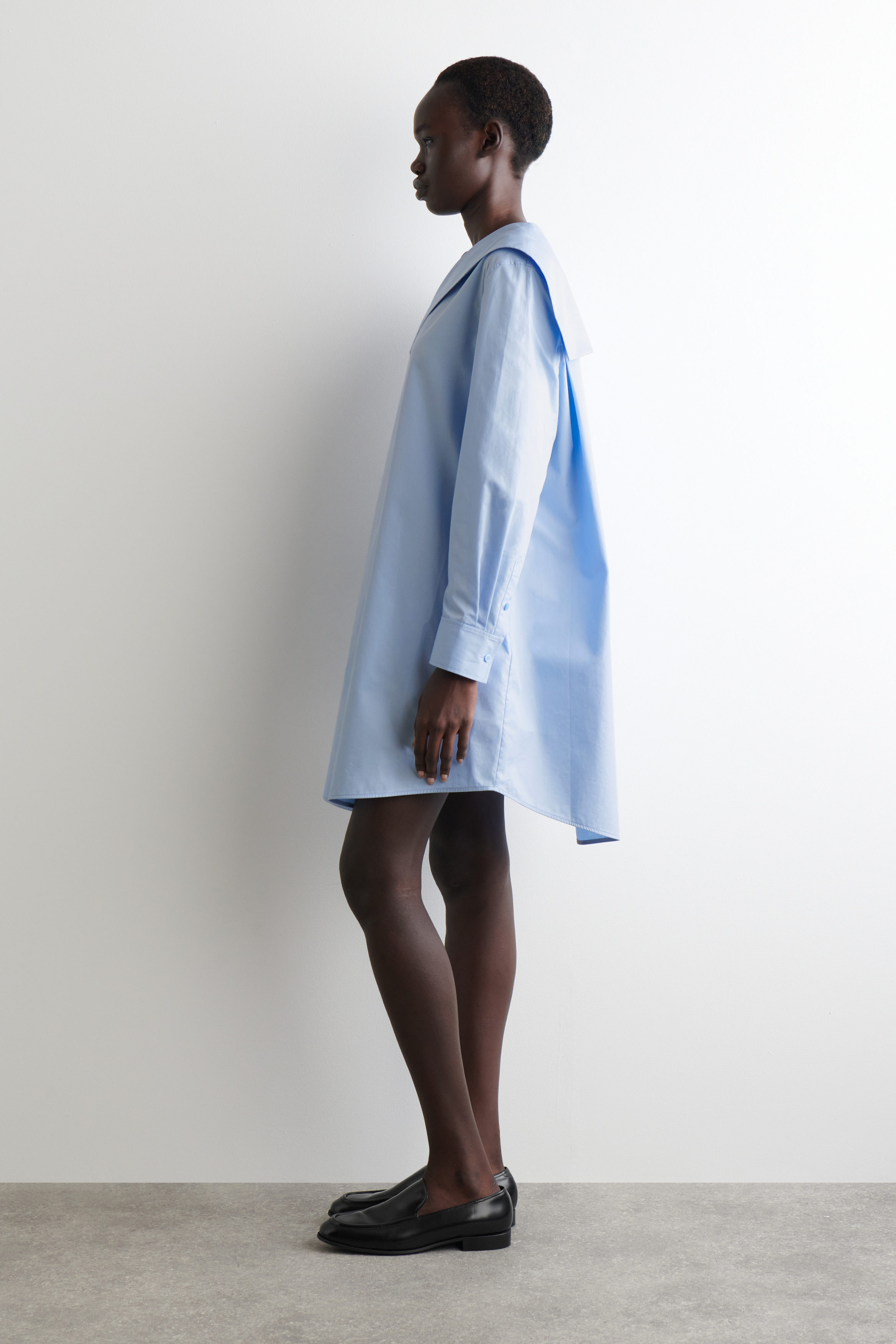 ☆送料・関税込☆INSTANTFUNK★Sailor-collar mini dress★ SAILOR-COLLAR COTTON MINI DRESS - LIGHT BLUE | COS