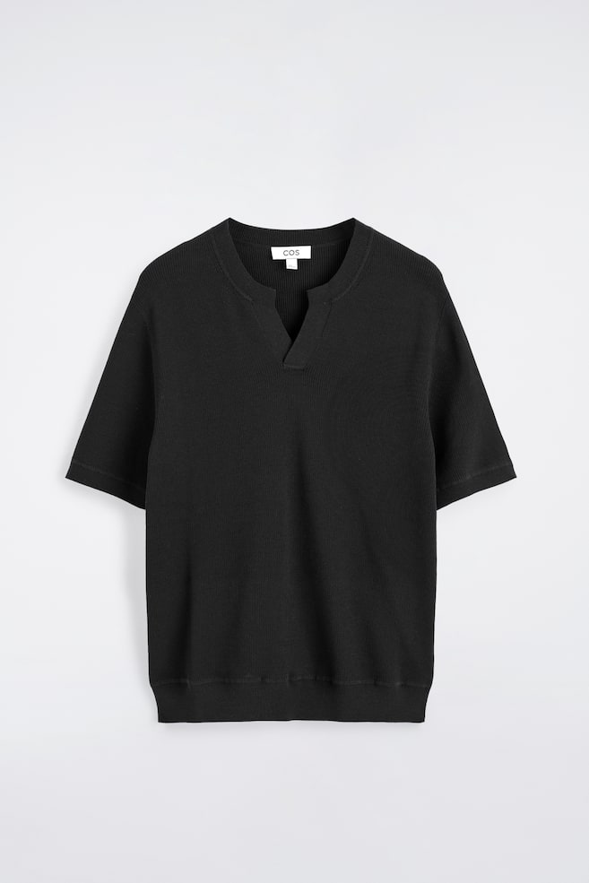 HENLEY-T-SHIRT MIT OFFENEM KRAGEN - SCHWARZ/CREMEWEISS - 1