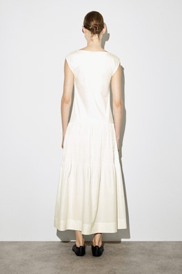TIERED GATHERED MIDI DRESS — WHITE 3