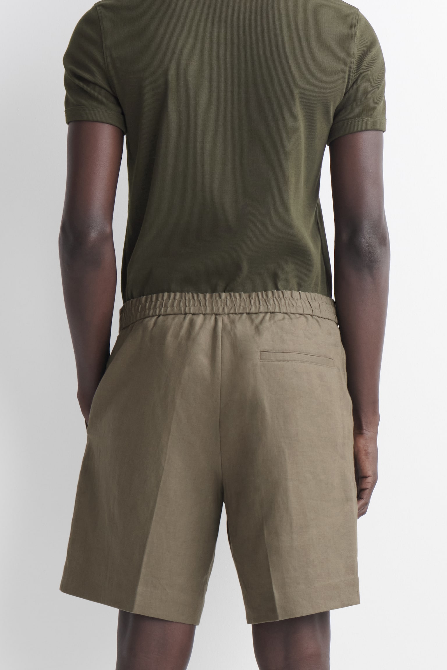 Gestructureerde korte broek van linnen - kaki - 6