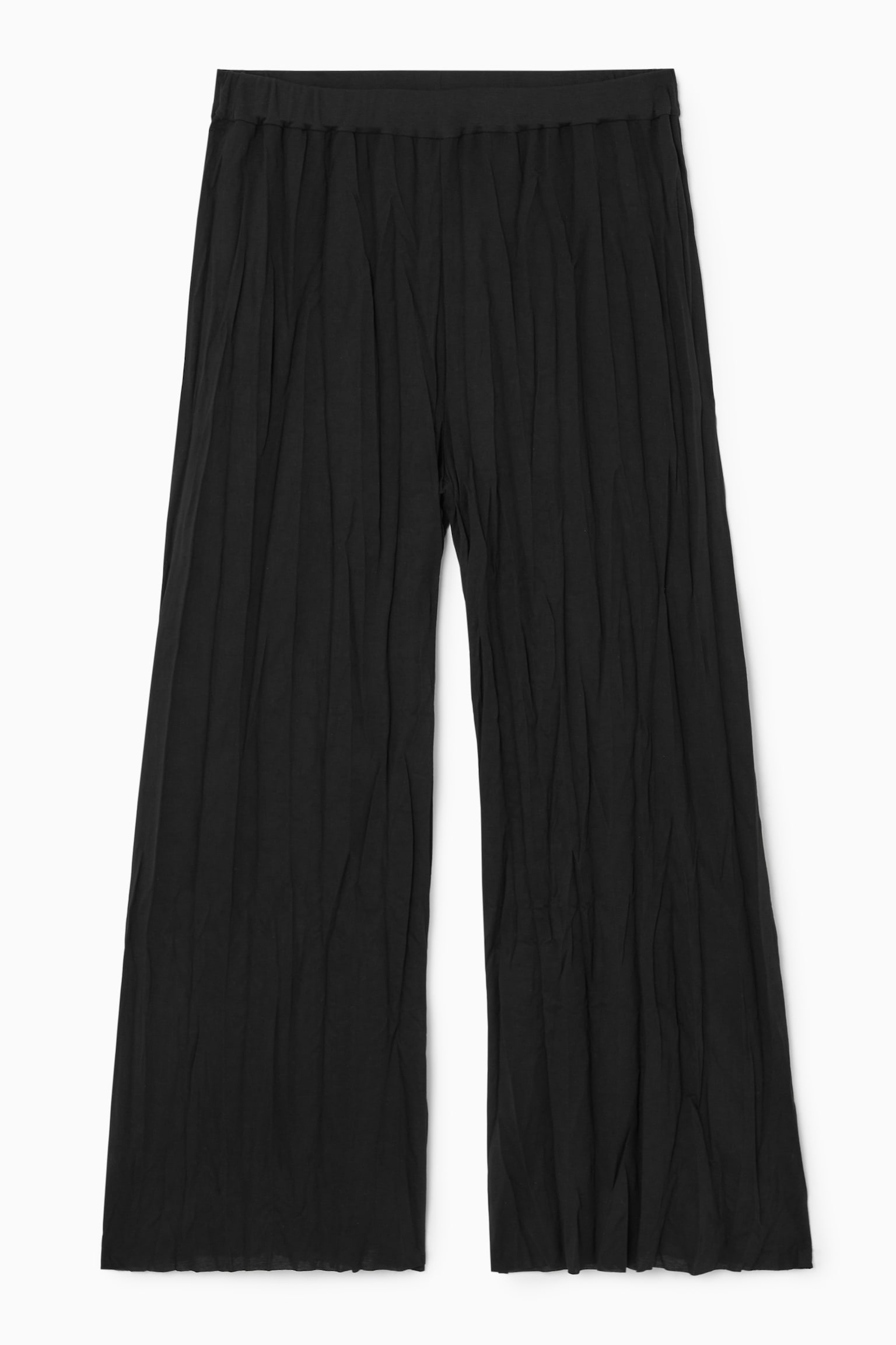 CRINKLED JERSEY WIDE-LEG TROUSERS - BLACK
