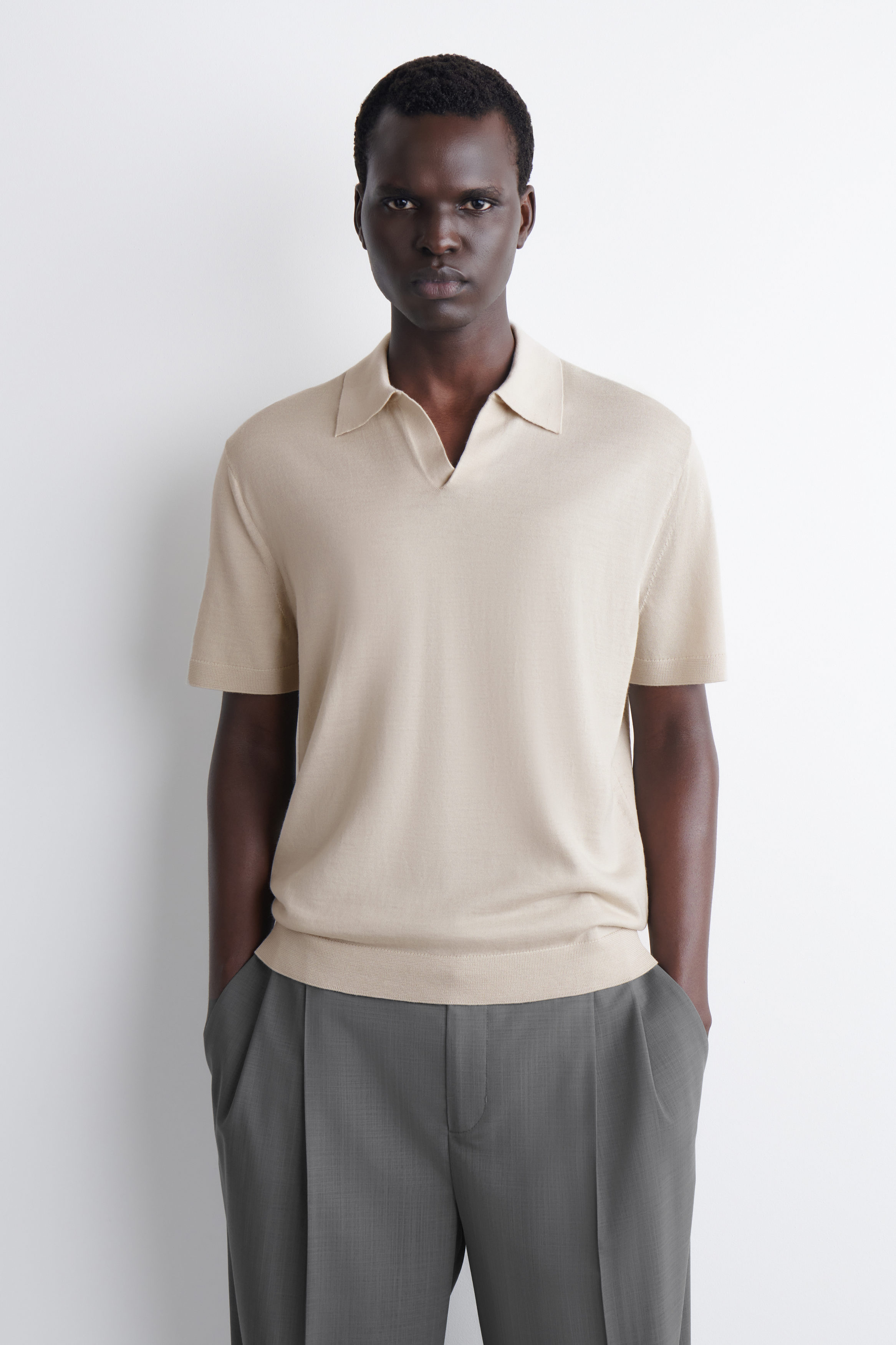 MERINO WOOL POLO SHIRT - ECRU | COS US