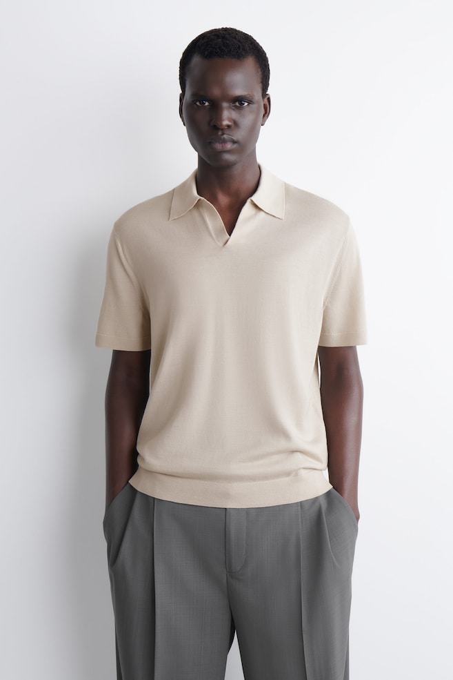 MERINO WOOL POLO SHIRT — ECRU