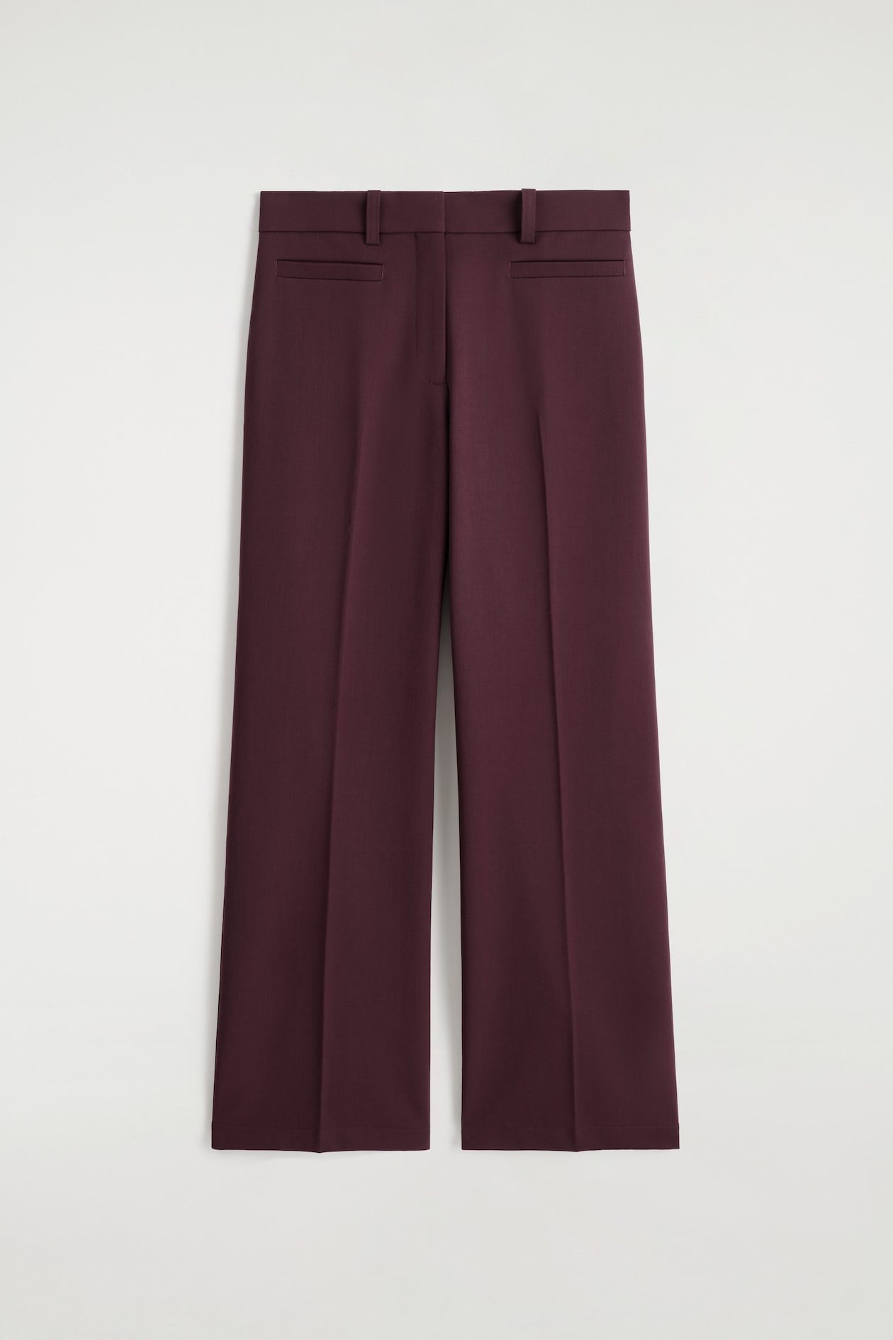 WOOL-BLEND STRAIGHT-LEG PANTS — BURGUNDY