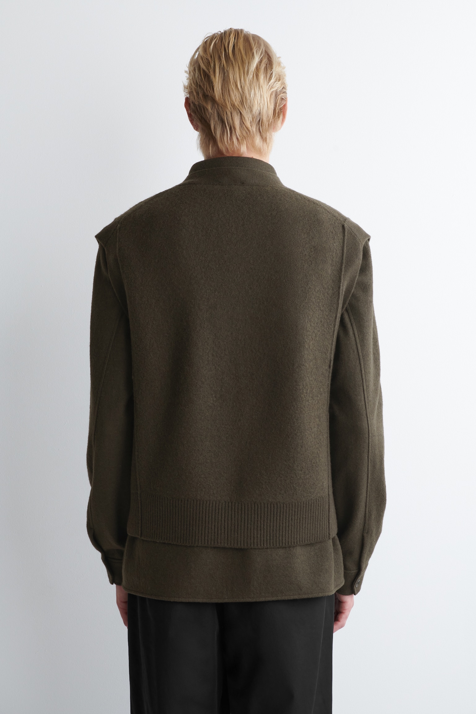 GILET BOUTONNÉ EN LAINE BOUILLIE - KAKI FONCÉ/CHARBON - 5