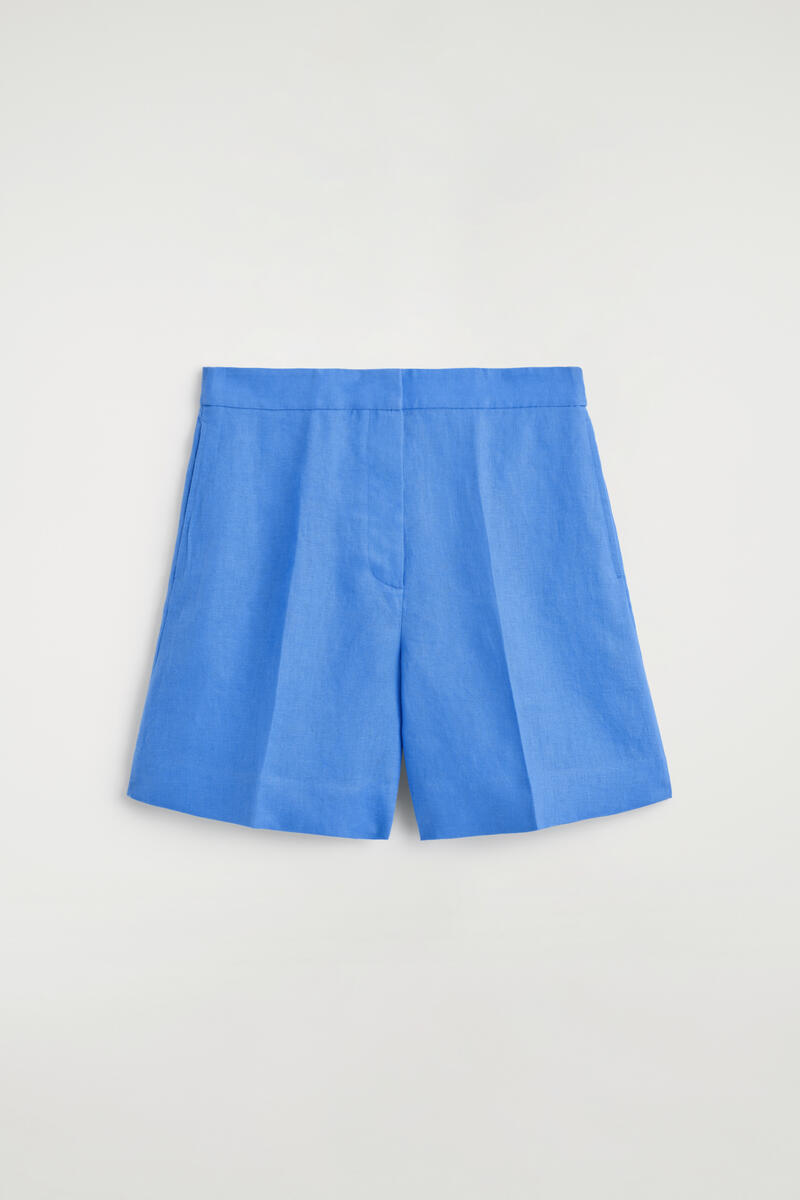 Cos Tailored Elasticated Linen Shorts In Blue