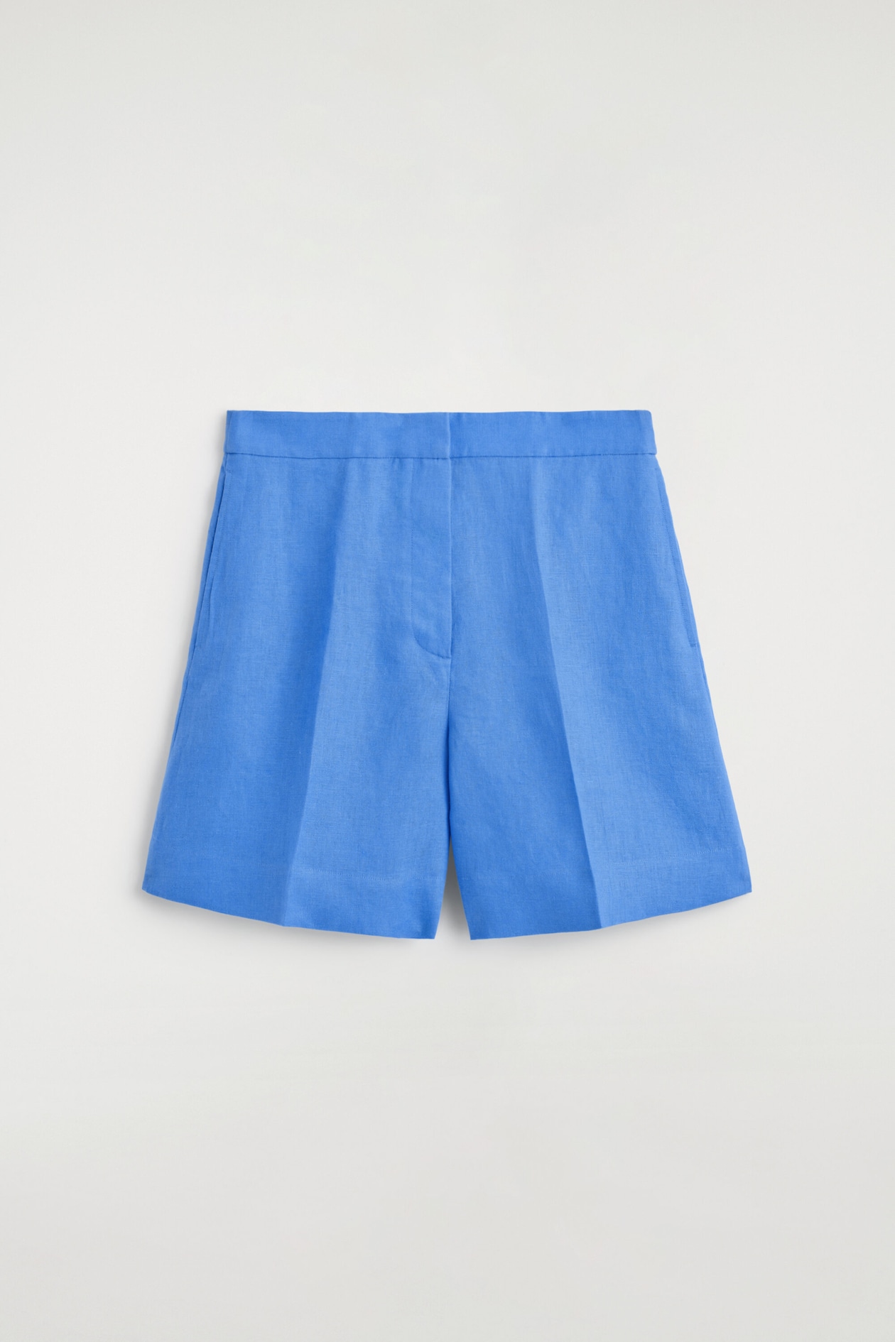 TAILORED ELASTICATED LINEN SHORTS — BLUE