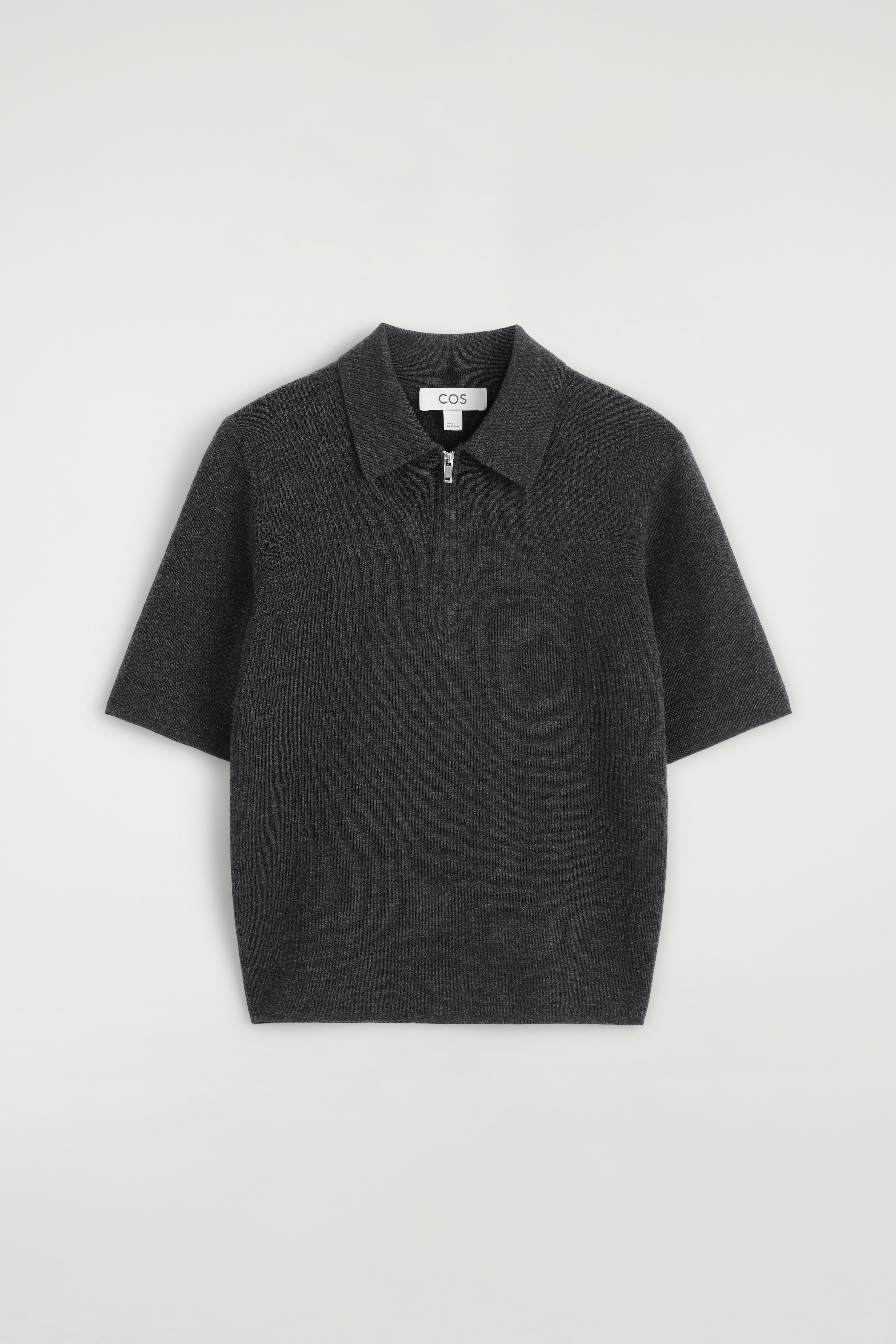 MERINO WOOL ZIP-UP POLO SHIRT - CHARCOAL/COBALT BLUE
