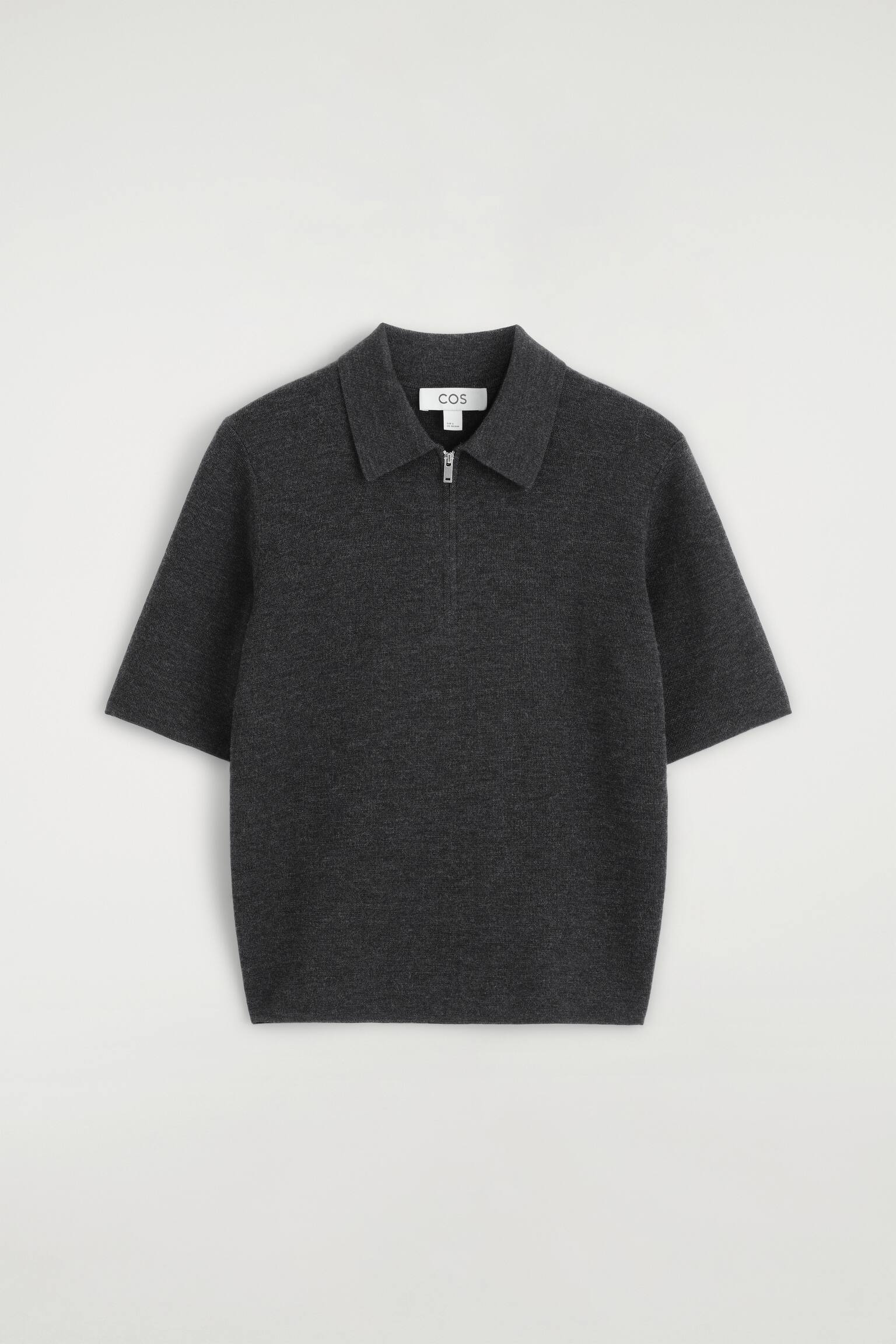MERINO WOOL ZIP-UP POLO SHIRT - פחם/כחול קובלט - 1