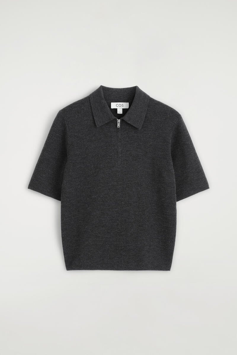 Merino Wool Zip-Up Polo Shirt
