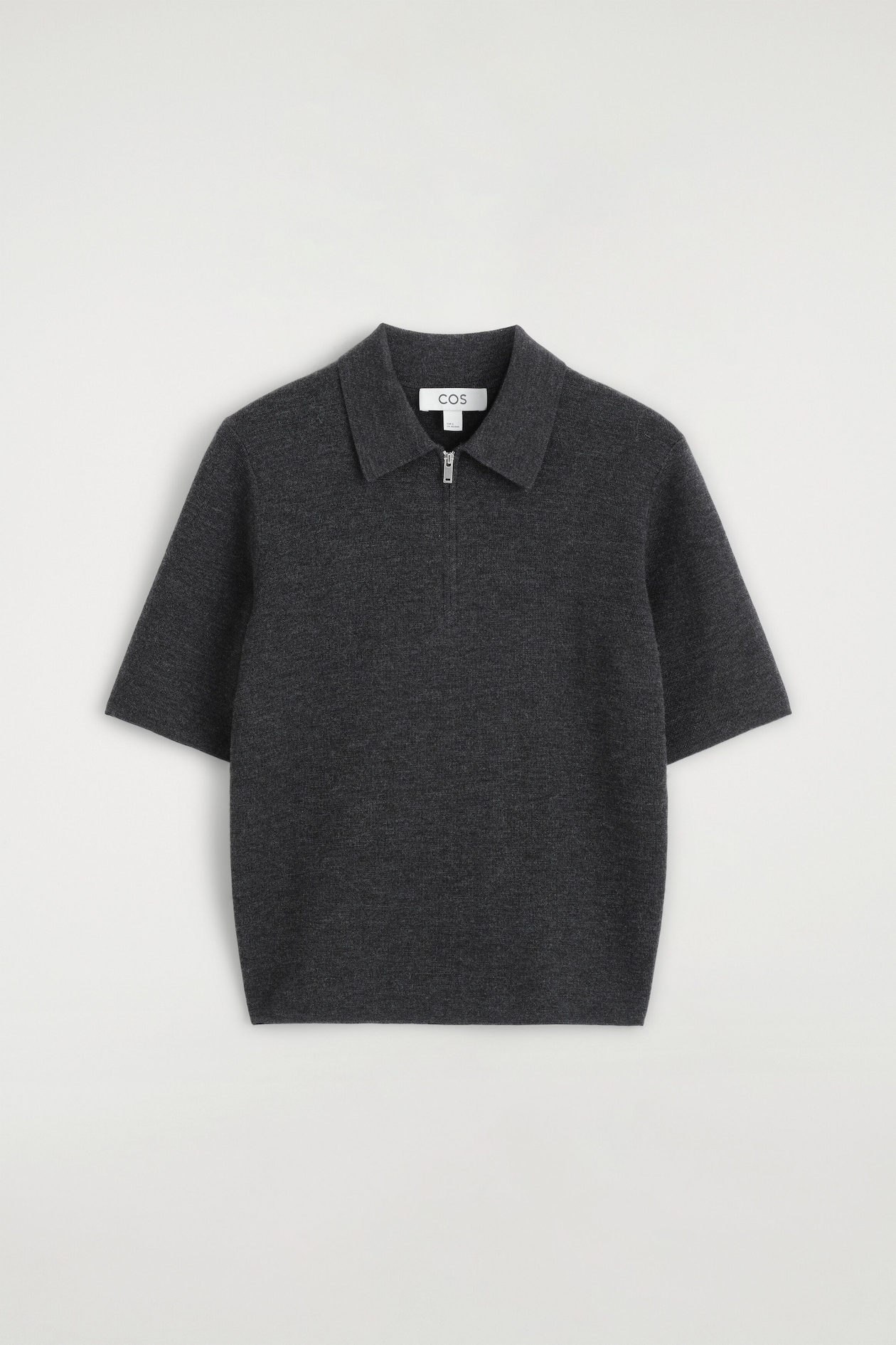 MERINO WOOL ZIP-UP POLO SHIRT — CHARCOAL
