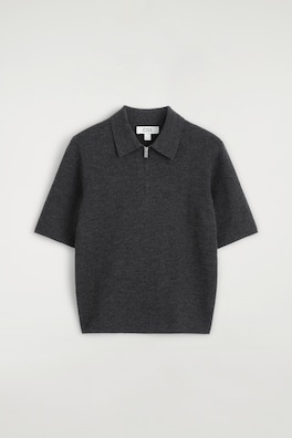 MERINO WOOL ZIP-UP POLO SHIRT — CHARCOAL 7