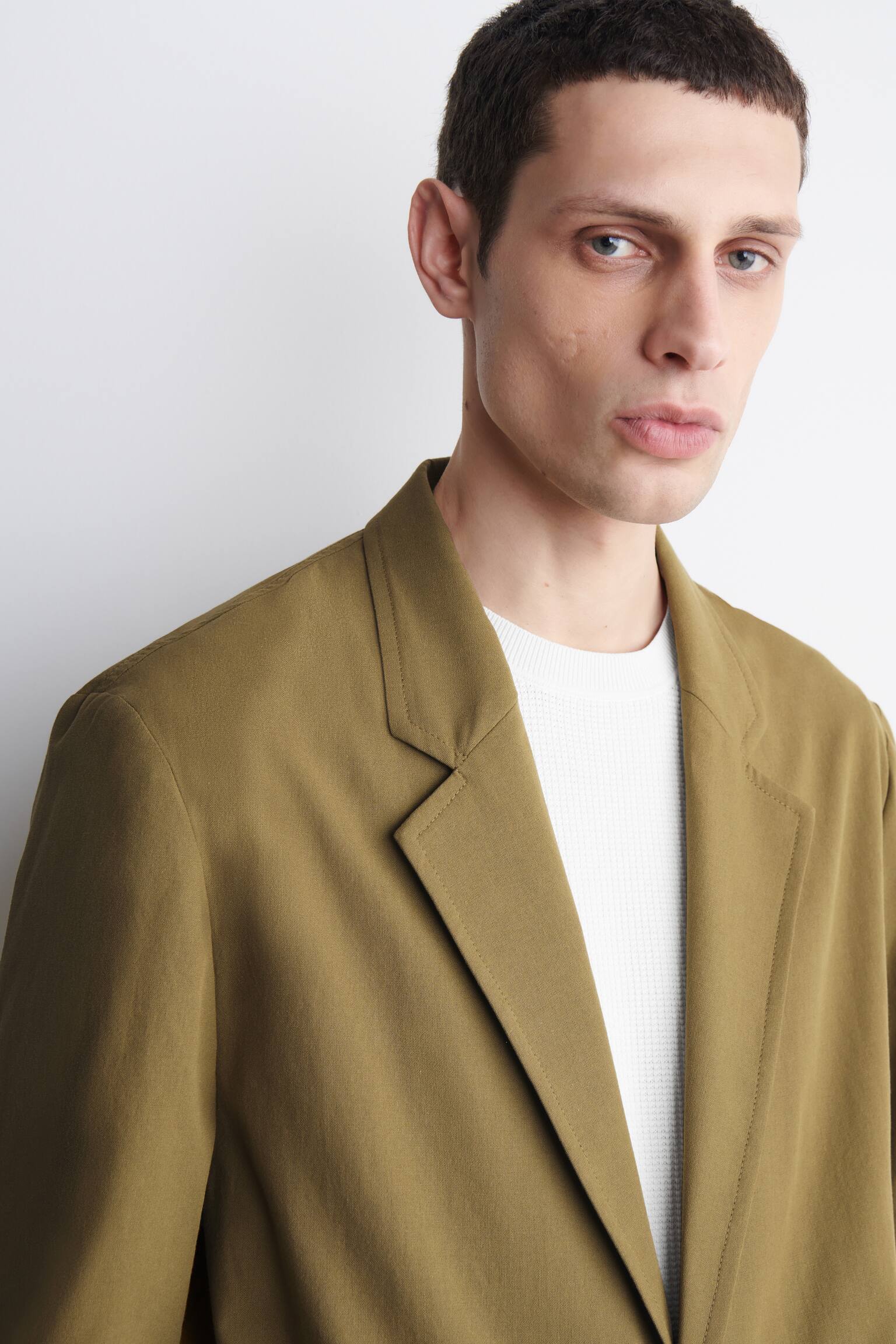 UNSTRUCTURED COTTON BLAZER - ירוק זית - 5