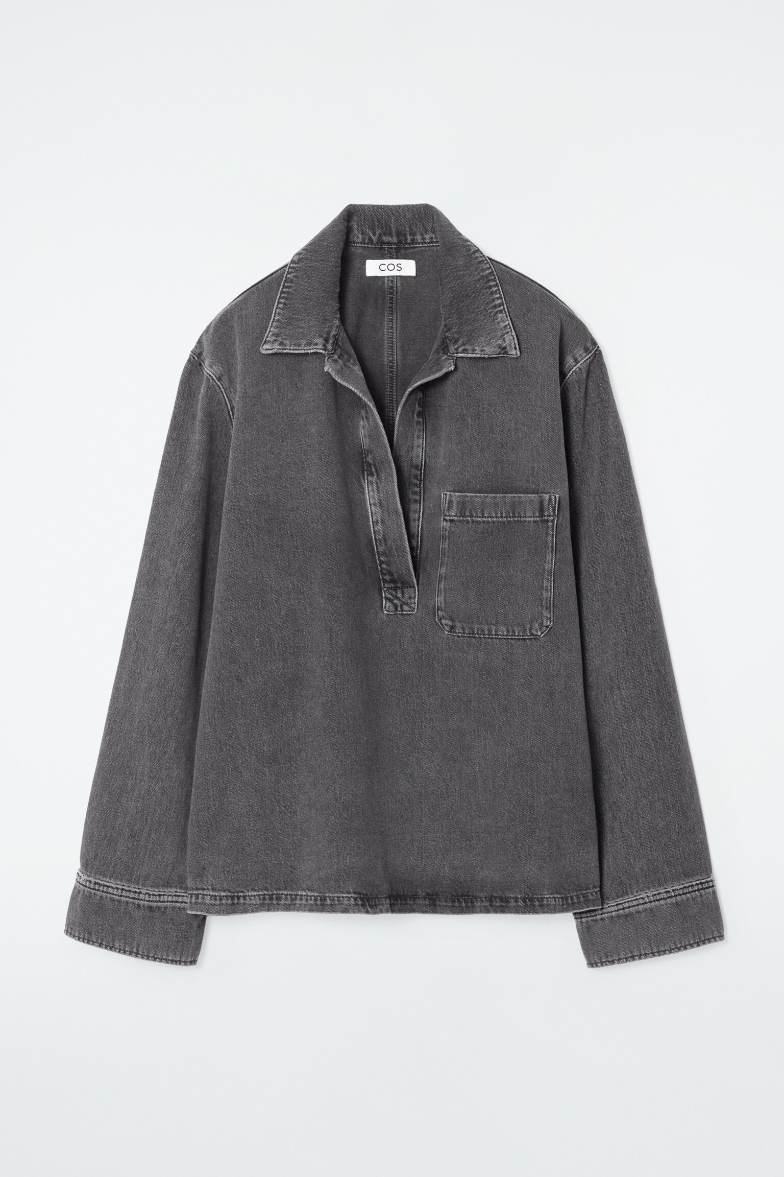 OPEN-COLLAR DENIM SHIRT - WASHED BLACK